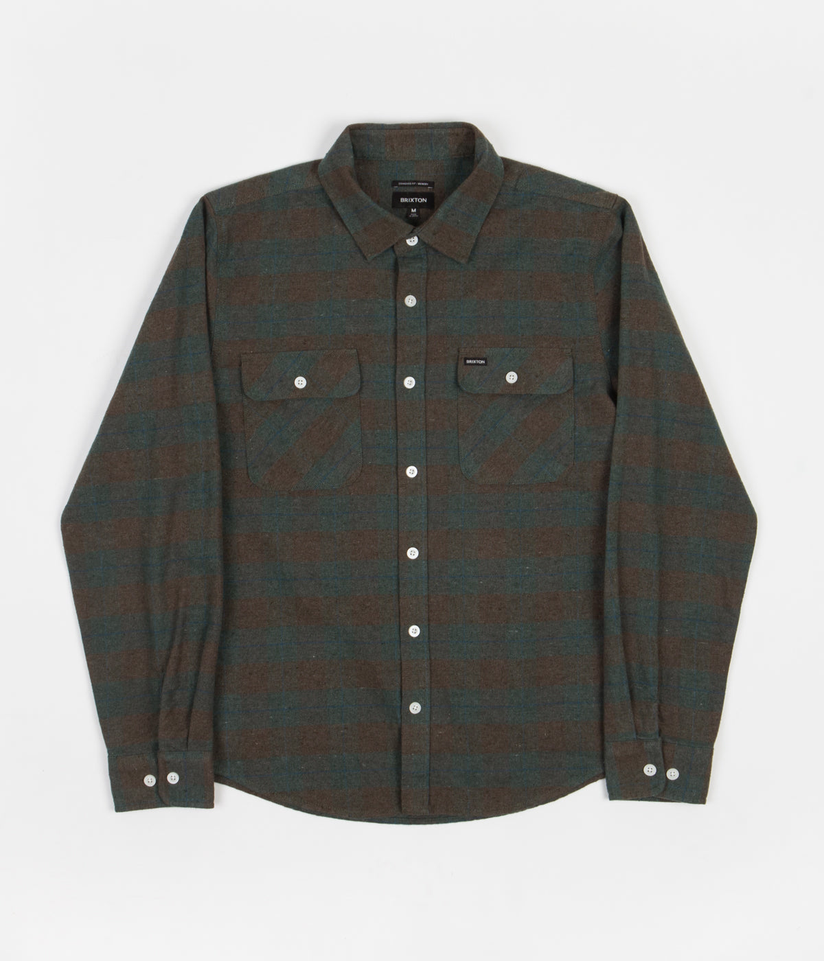 Brixton Bowery Flannel Shirt for Men - Soft Plaid Long Sleeve Button Down Shirt in Ocean Blue - Perfect for Casual Wear, Outdoor Adventures & Layered Fall Outfits
