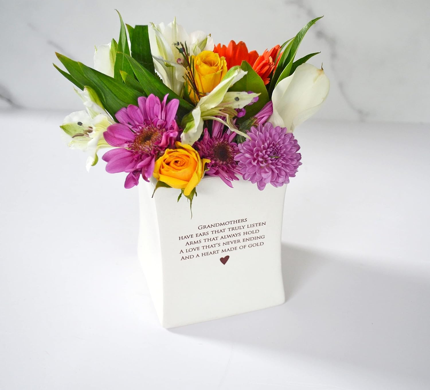Square Ceramic Vase - Elegant Home Decor Gift for Grandma, Mother's Day or Birthday Present - Perfect for Living Room, Dining Table Centerpiece & Special Occasions