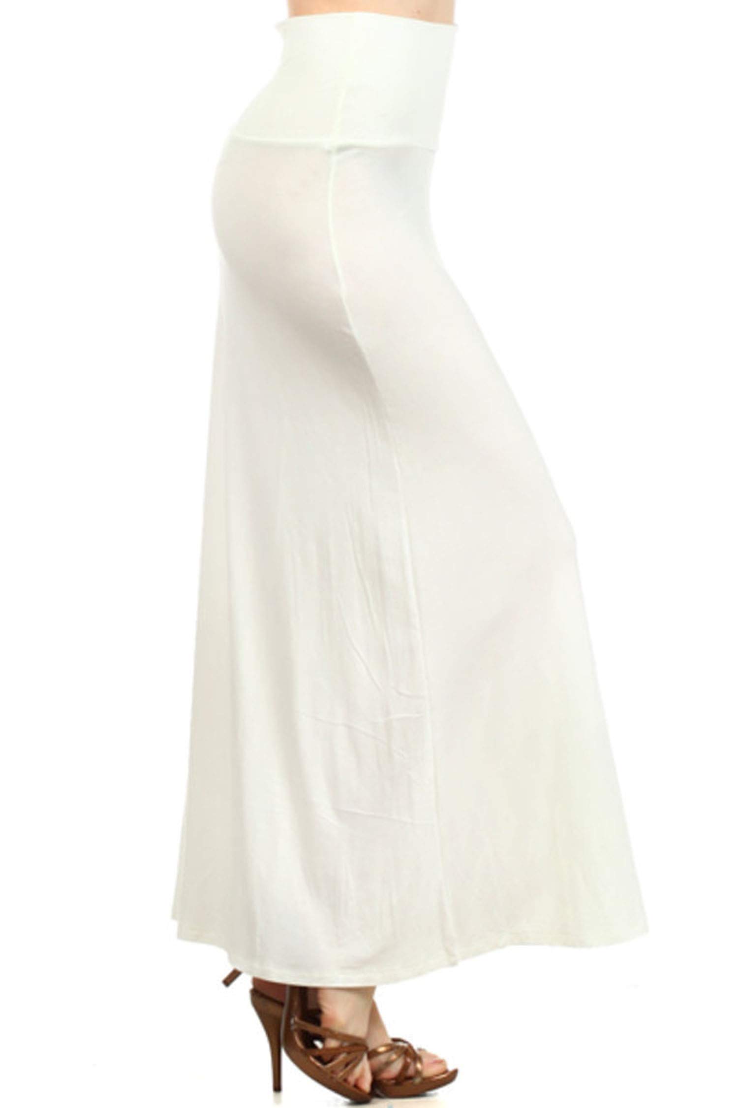 Plus Size Flare High Waist Maxi Skirt - Ivory 2XL | Solid Print Casual & Office Wear | Made in USA | Perfect for Work, Date Night & Summer Outfits