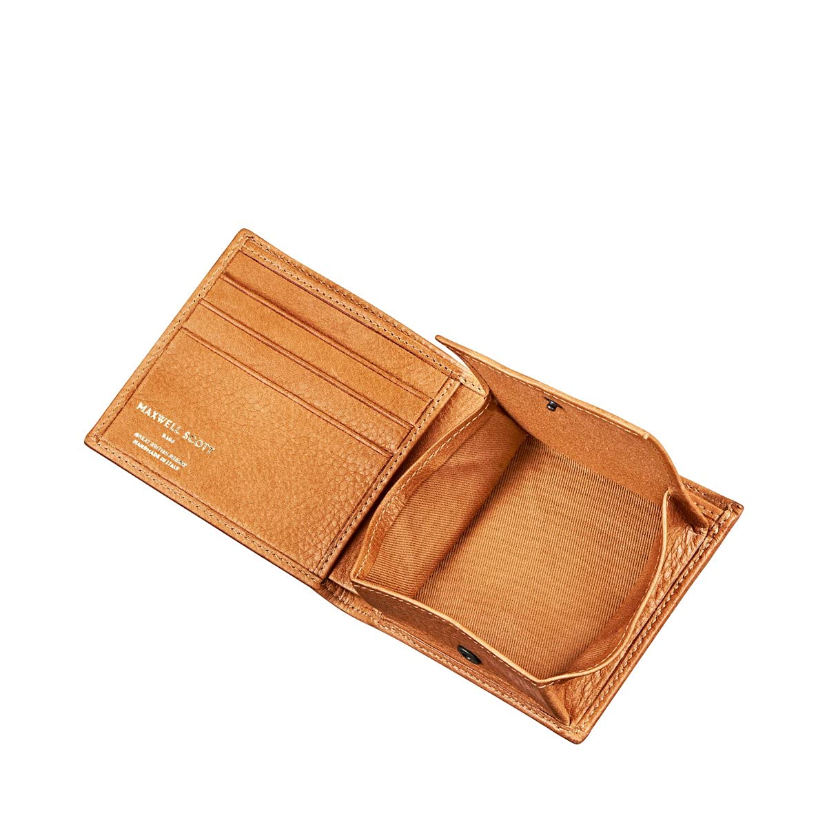 Premium Italian Leather Soft Grain Billfold Wallet with Coin Pocket - Maxwell Scott Ticciano Soft Grain in Camel - Perfect for Men's Everyday Carry & Travel Accessories