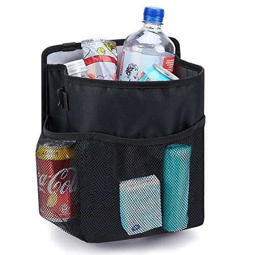 WLLWOO Waterproof Collapsible Car Trash Can with Storage Pockets - Portable Travel Garbage Bin for Road Trips, Camping & Car Organization