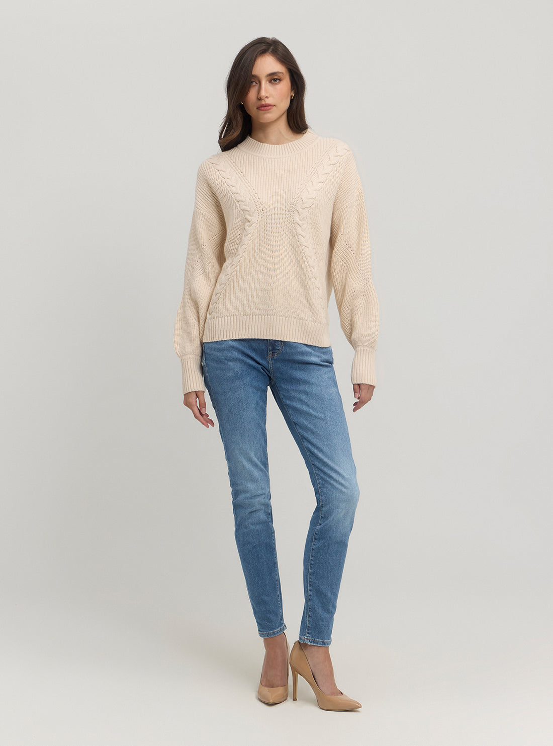 Beige Serena Knit Jumper for Women - Soft Chunky Cable Knit Sweater - Cozy Winter Pullover for Casual Outfits & Holiday Gatherings