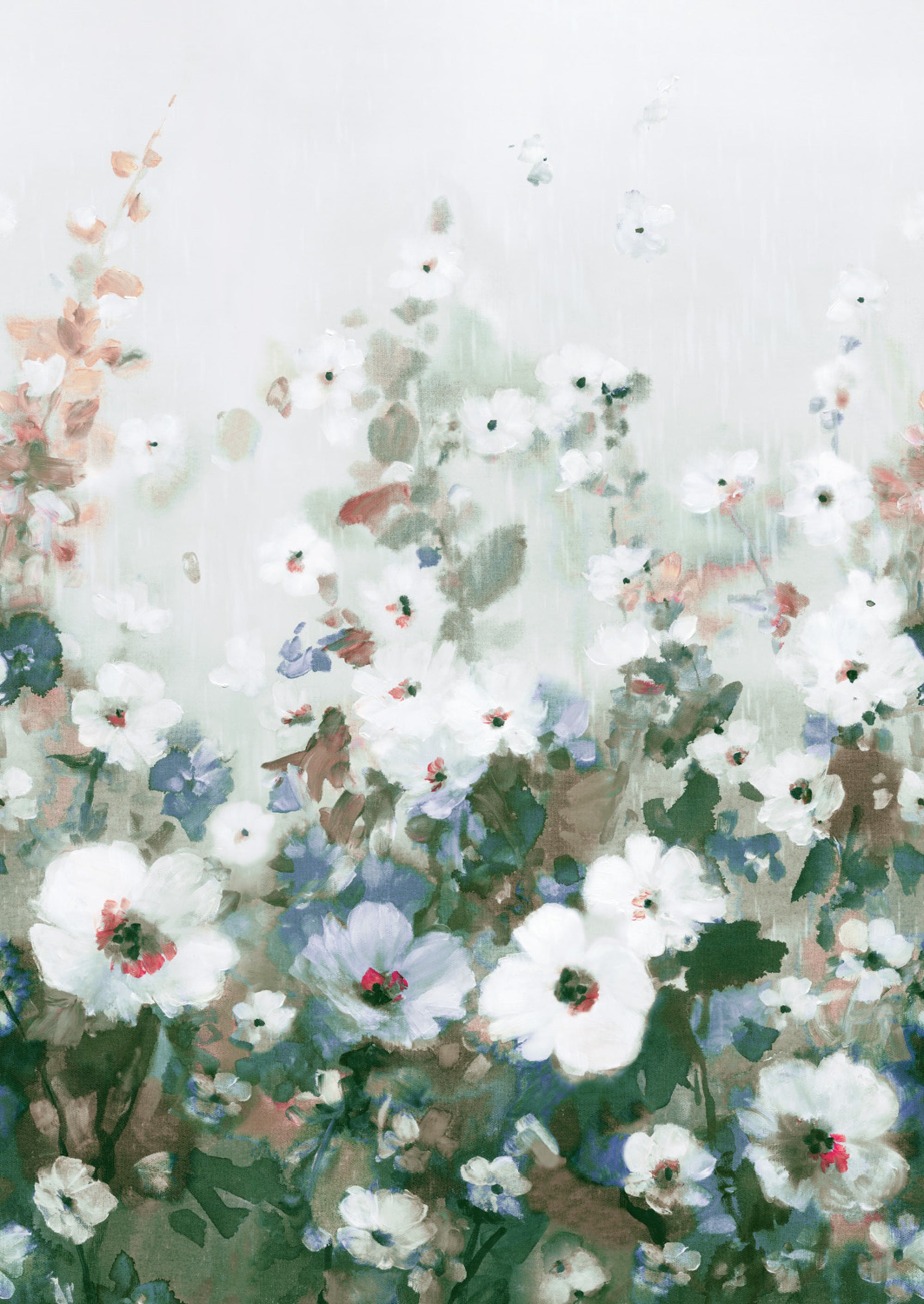 Blue Painted Flowers Floral Wallpaper RM2069 - Vintage Botanical Peel and Stick Wallpaper for Bedroom, Living Room & Home Decor