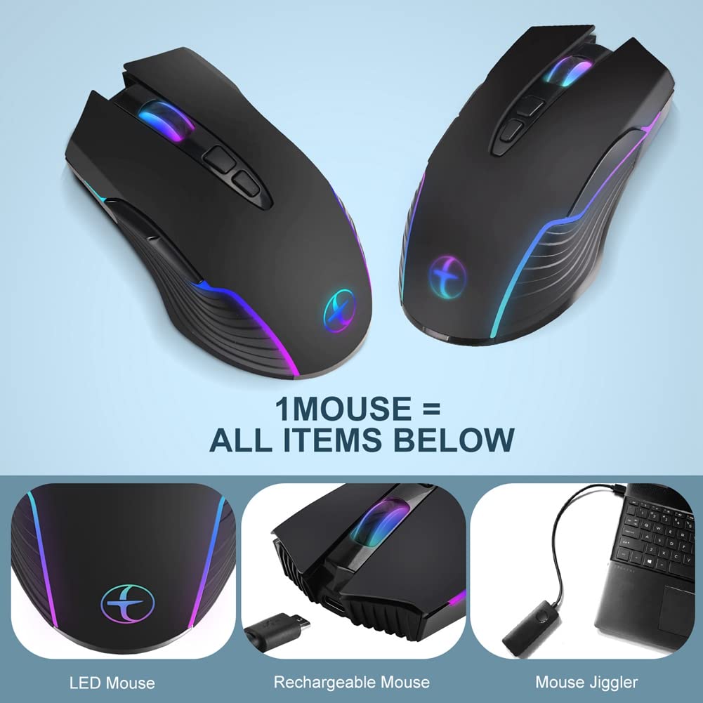 Wireless Gaming Mouse Mover Jiggler - Rechargeable Silent Optical Mouse with On/Off Switch to Keep PC Active | Perfect for Remote Work, Online Classes & Preventing Sleep Mode (Black)