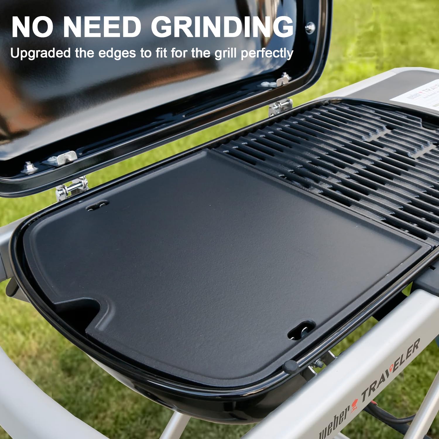 Hisencn 7034 Cast Iron Griddle Replacement for Weber Traveler 9010001 Portable Gas Grill - Pre-Seasoned Black Griddle for Outdoor BBQ, Camping & Tailgating - Perfect for Pancakes, Burgers & Steak Cooking
