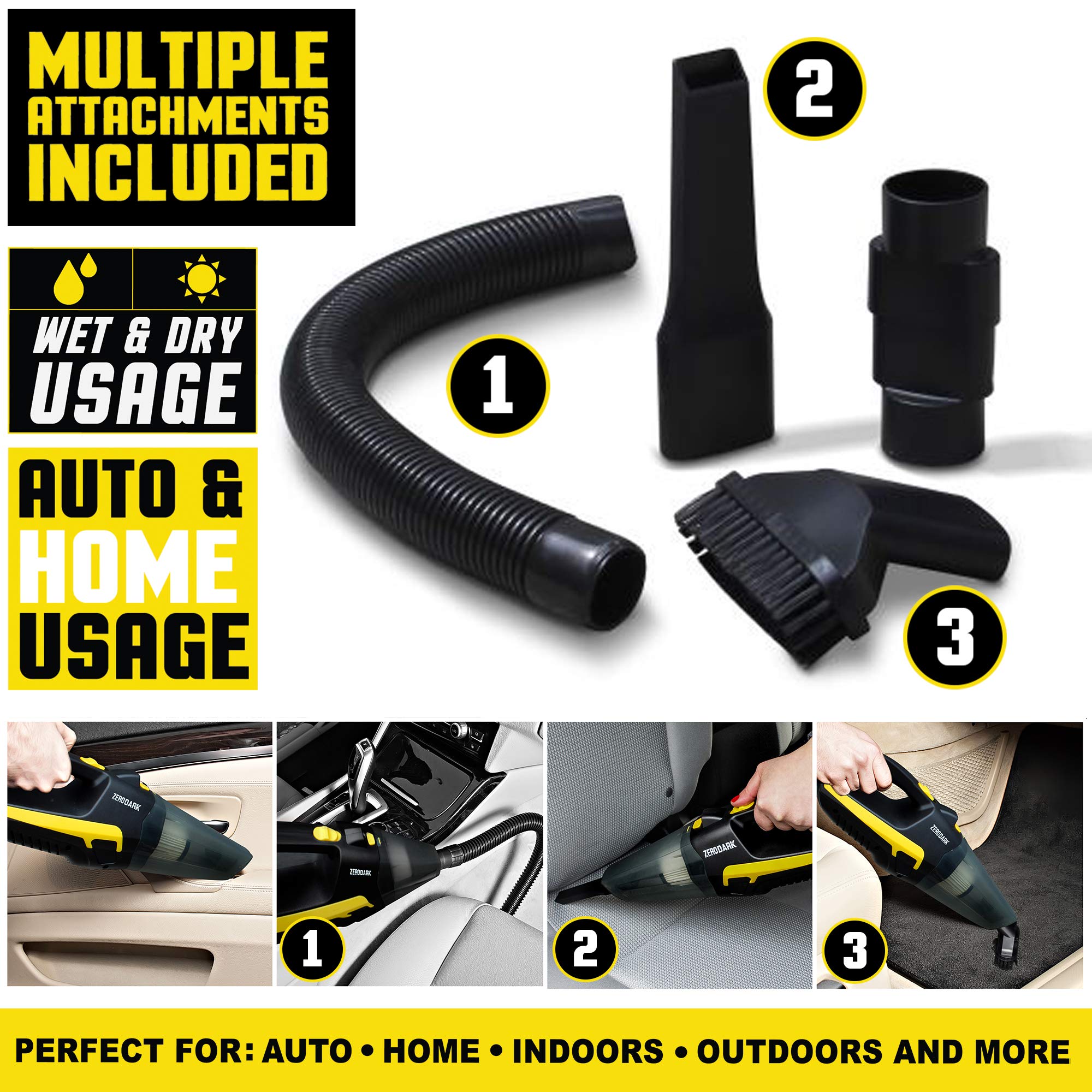 Aduro Sport ZeroDark Portable Car Vacuum Cleaner - High Power 12V Corded Handheld Vacuum for Car Interior Cleaning, Home, Office & Pet Hair - Compact Auto Vacuum with Accessories