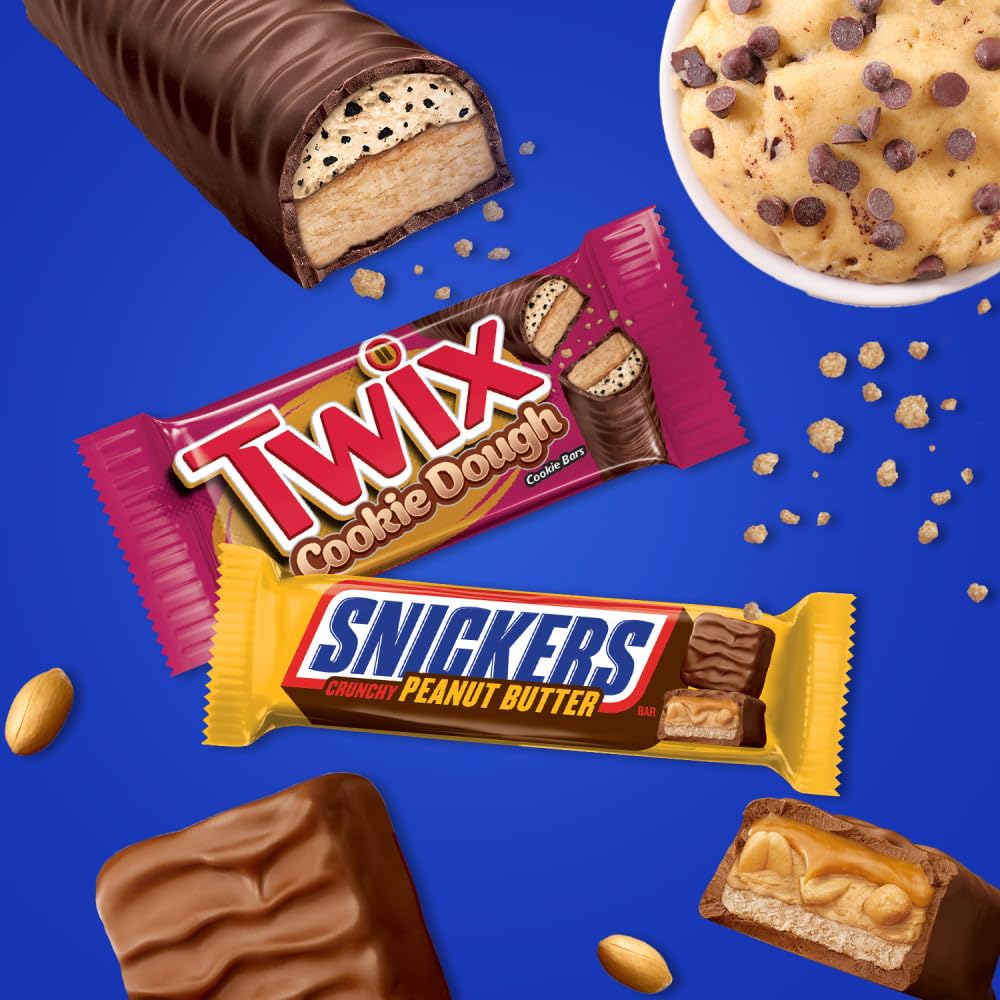 M&M'S Peanut, M&M'S Caramel, SNICKERS Original, SNICKERS Peanut Butter, TWIX Original & TWIX Cookie Dough Chocolate Candy Variety Pack - 18 Individually Wrapped Full Size Candy Bars for Halloween, Parties & Office Snacks