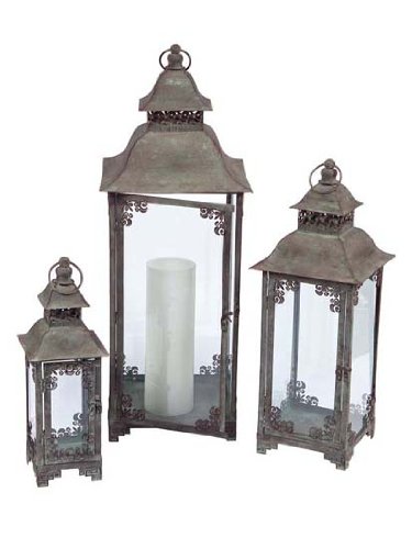 Set of 3 Brown and Clear Antique Style Multi-Sized Candle Lanterns - 29