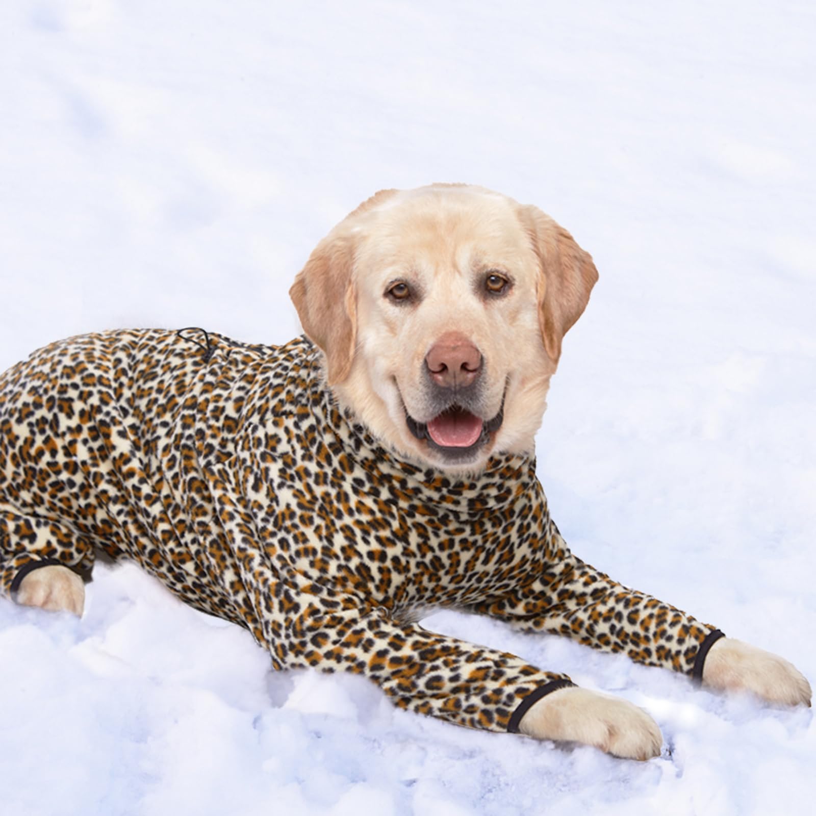 Warm Fleece Dog Winter Coat with High Collar - Windproof Full Body Snowsuit for Large & Medium Dogs | 4-Legs Design for Maximum Warmth | Perfect for Cold Weather, Snowy Days & Outdoor Adventures (Leopard Print, X-Large)