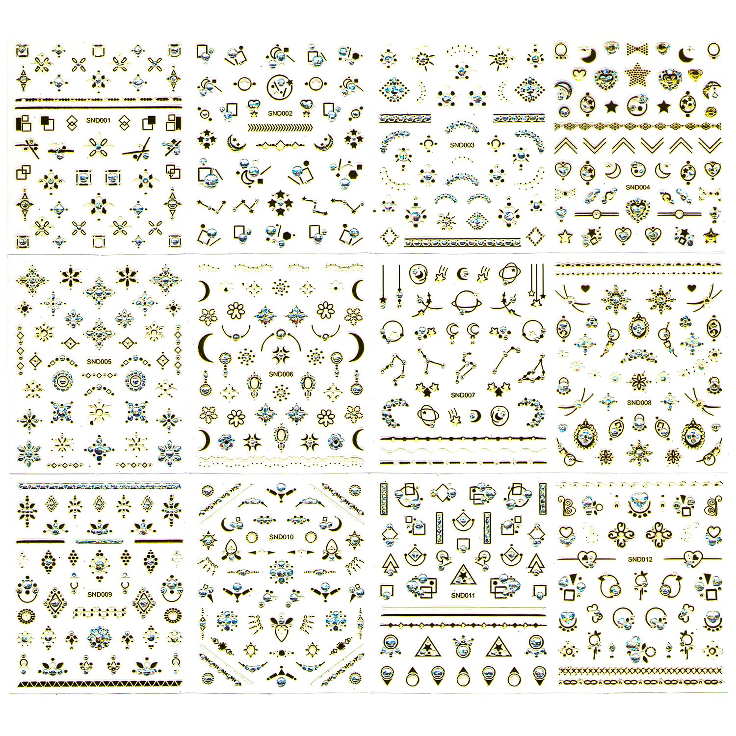 **JERCLITY 20 Sheets 3D Luxury Nail Art Stickers - Crystal Fake Diamond, Pearl, Star & Moon Designs, Gold Laser Nail Decals for Women - Self-Adhesive Nail Stickers for Parties, Weddings & Special Occasions**
