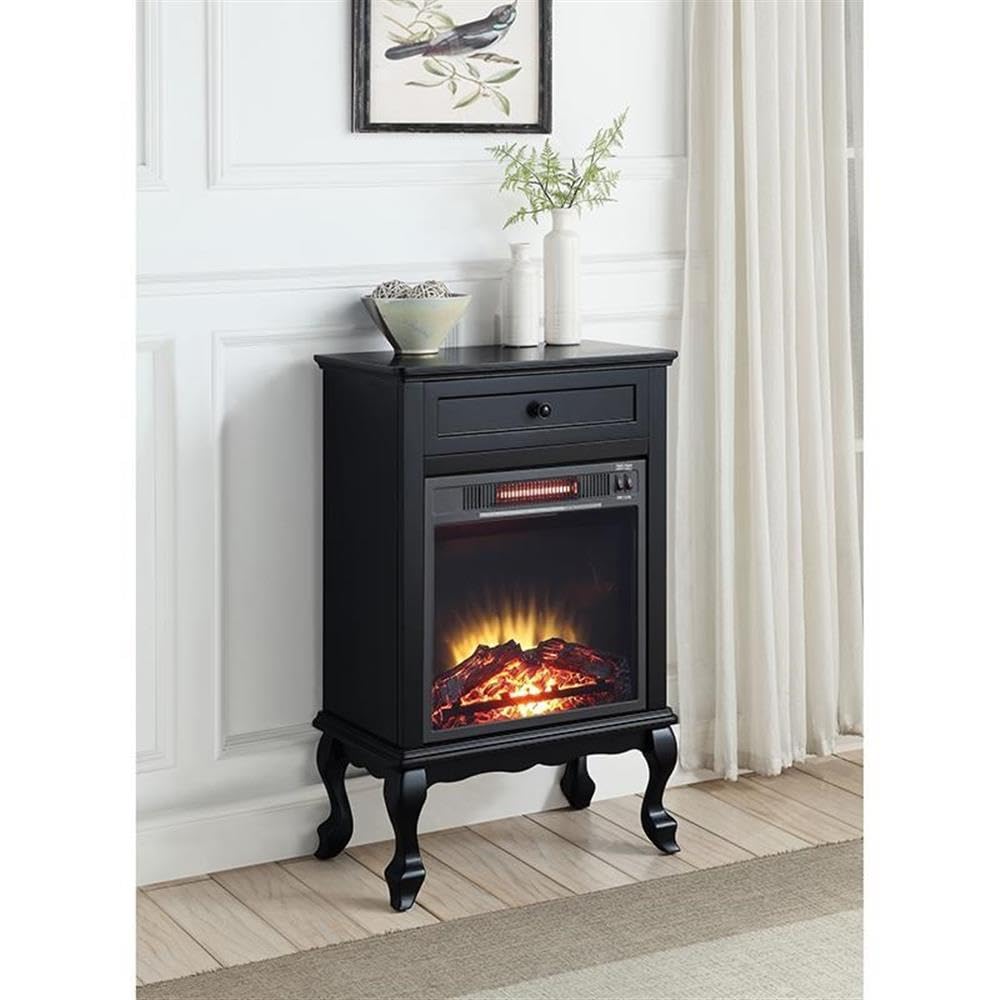 Acme Eirene Black Wooden 1-Drawer Fireplace - Perfect for Living Room, Bedroom & Office Decor