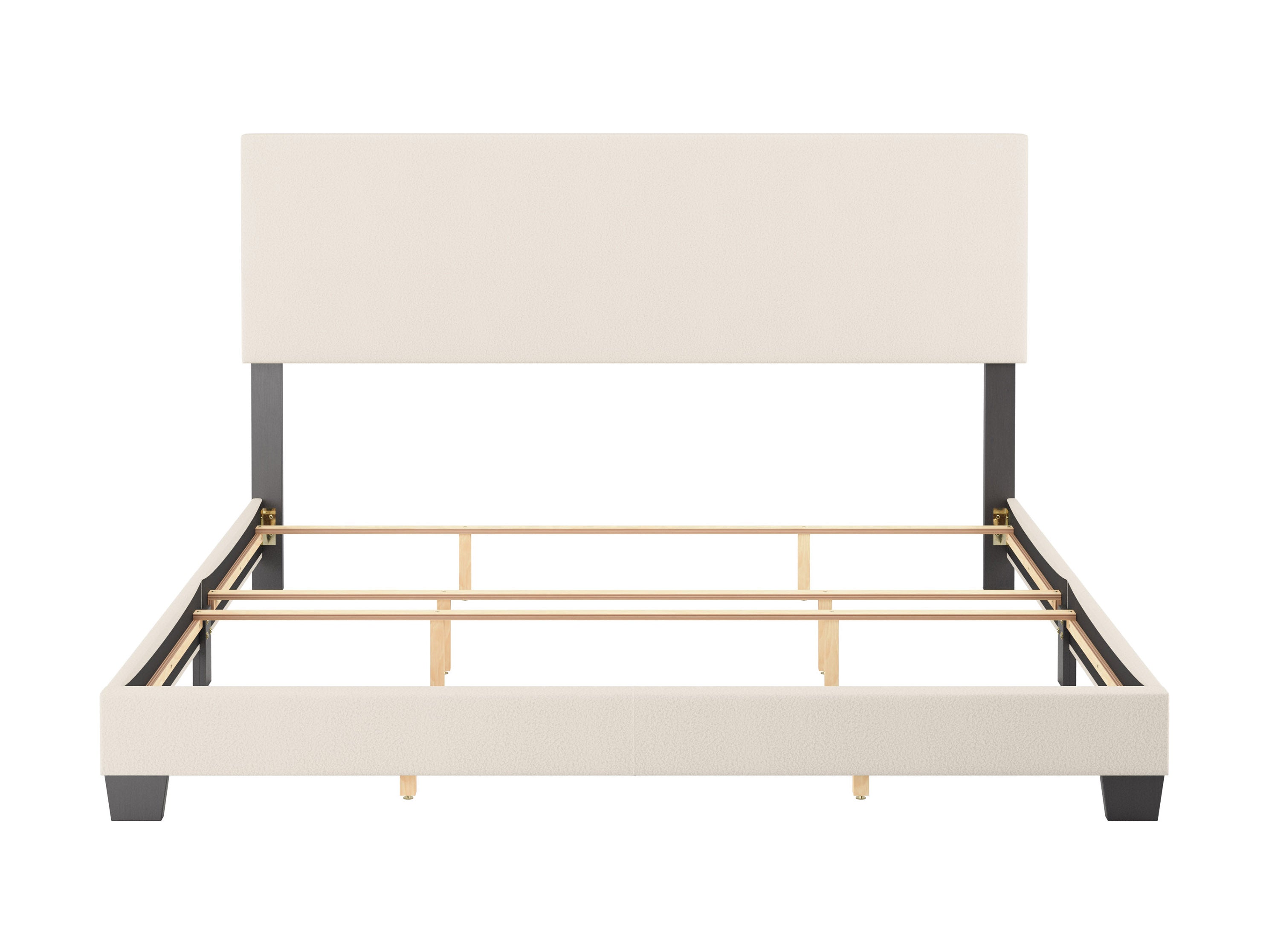 Modern Minimalist Boucle King Bed Frame - Off White Upholstered Headboard, Sturdy Wooden Platform, Noise-Free Support - Perfect for Master Bedroom, Guest Room, and Modern Home Decor