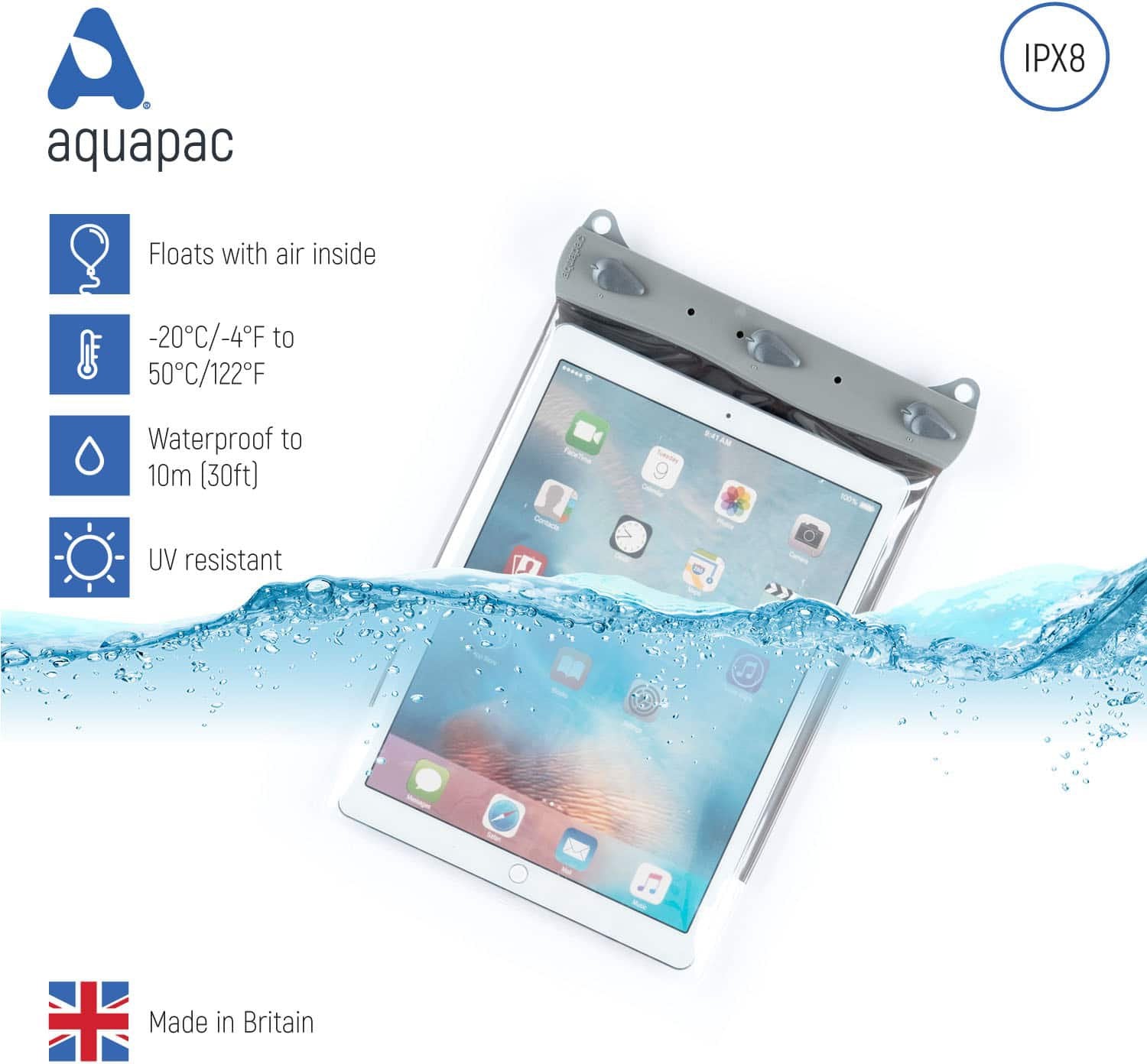 Waterproof iPad Pro Case - Aquapac Protective Cover for iPad Pro 11/12.9 Inch - Rainproof & Shockproof for Outdoor, Travel, and Water Activities