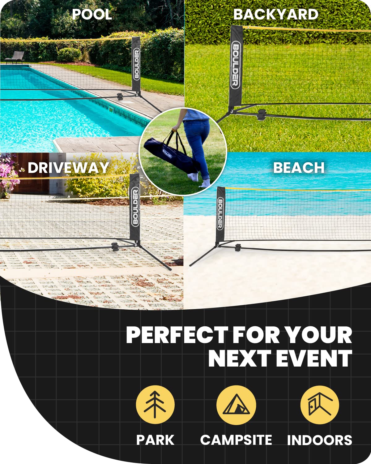 Premium Portable Pickleball & Badminton Set with Adjustable Net - 4 Paddles, 2 Rackets & 6 Balls - Outdoor & Indoor Sports Equipment for Backyard, Beach, Park & Gym Games