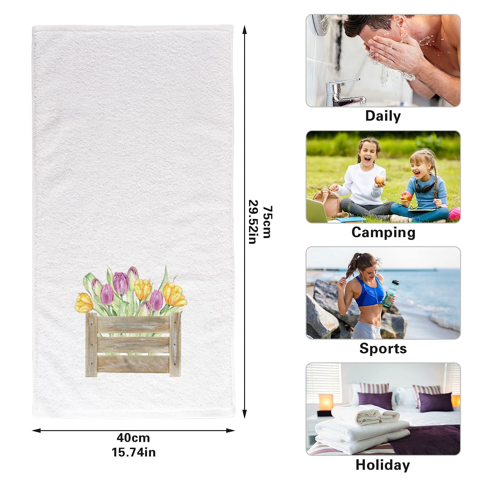 ALAZA Yellow Tulip Cotton Hand Towel Set of 2 - 16x30 Inch Soft & Absorbent Bath Towels for Hotel, Spa & Home Bathroom Decor - Perfect for Guest Rooms, Luxury Bathrooms & Gifting