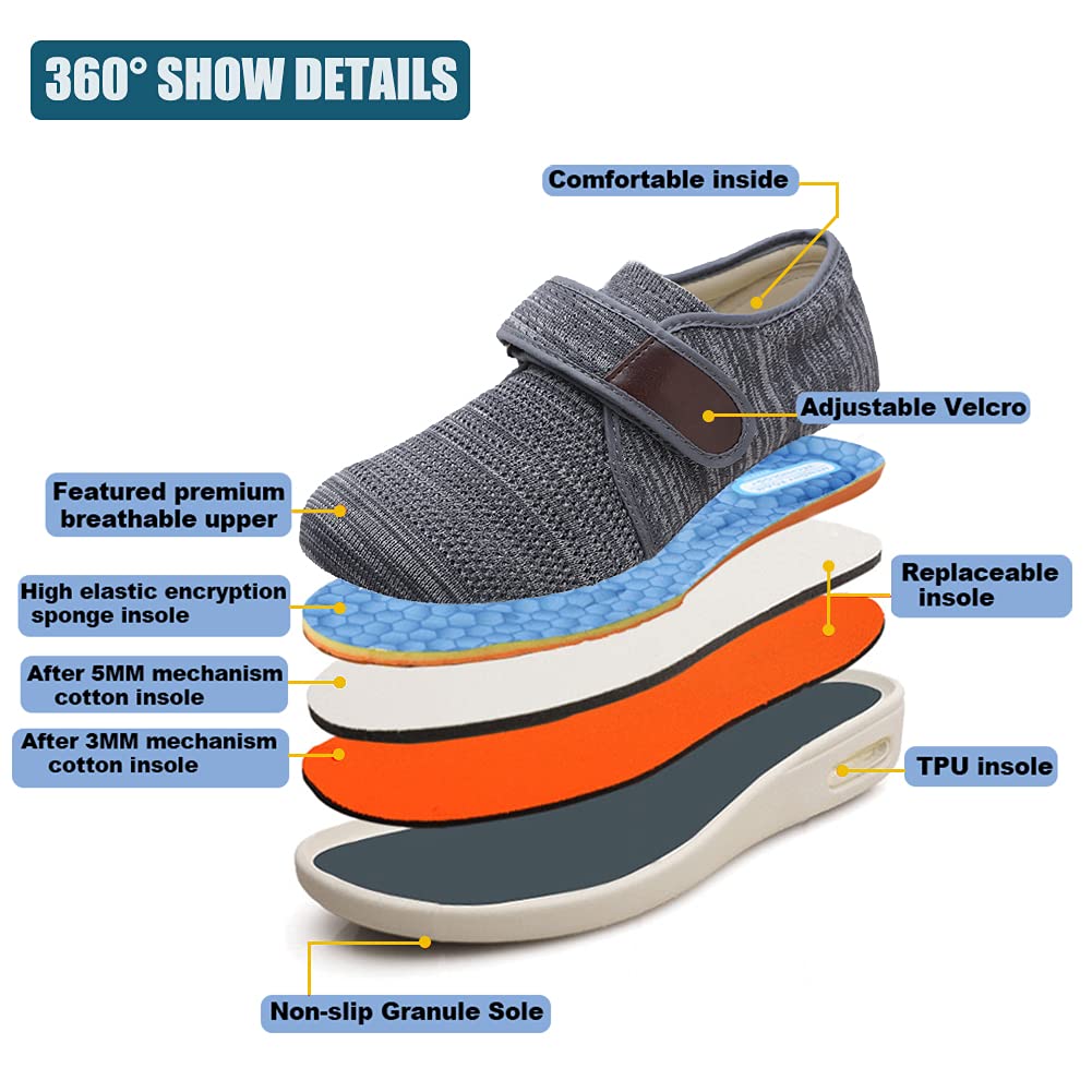 W&LESVAGO Men's Diabetic Shoes with Adjustable Closures - Lightweight Non-Slip Wide Width Walking Shoes for Elderly, Edema, Plantar Fasciitis & Arthritis - Comfortable Footwear for Swollen Feet - Ideal for Daily Walking, Nursing & Medical Use