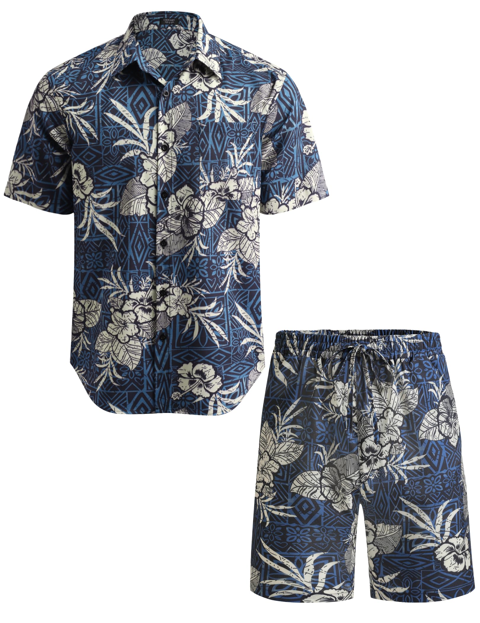 COOFANDY Men's Hawaiian Shirt and Shorts Set - 2 Piece Floral Print Matching Outfit for Summer Beach Vacation, Pool Party & Tropical Getaway