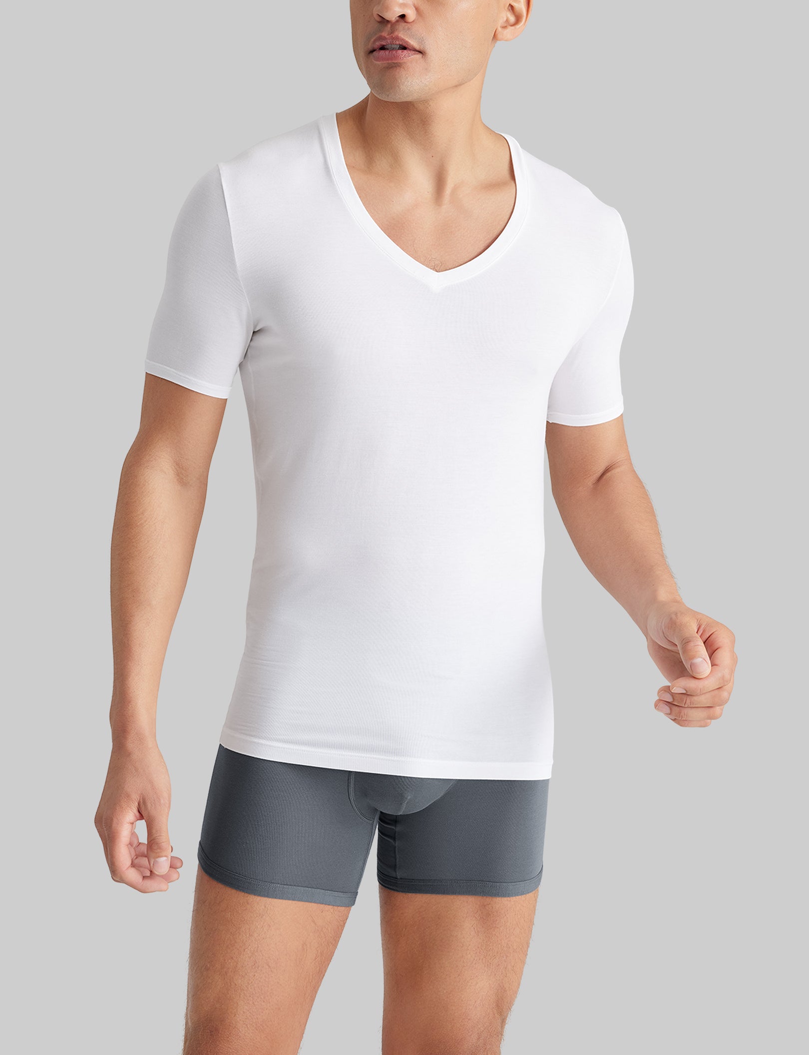 Second Skin Deep V Neck Stay Tucked Undershirt for Men - 6 Pack Comfortable Layering Tees for Work, Casual & Formal Wear