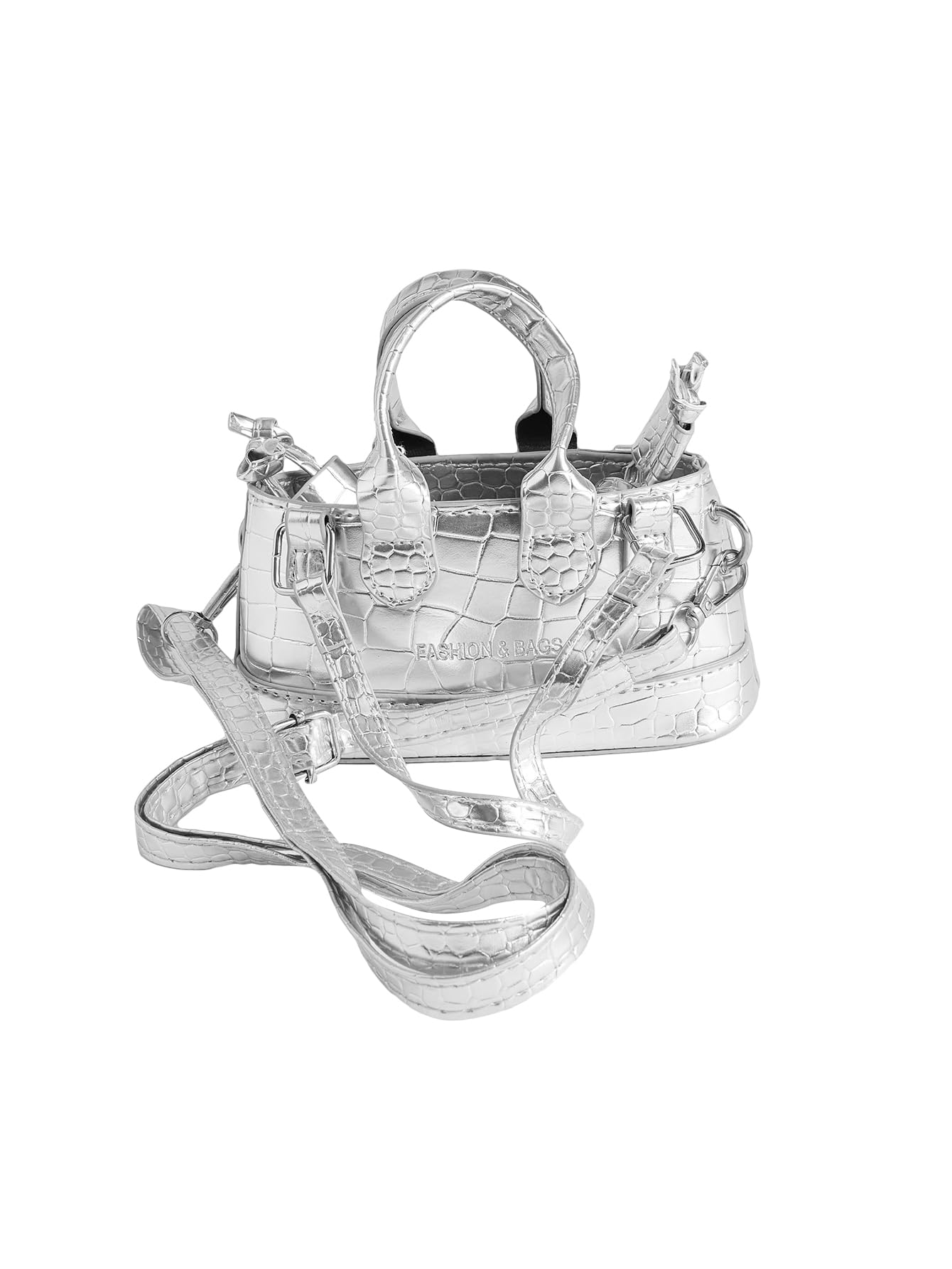 GORGLITTER Women's Small Crossbody Bag - Metallic Mini Purse with Crocodile Print & Double Handle, Fashion Shoulder Bag for Daily Use, Work, and Evening Out