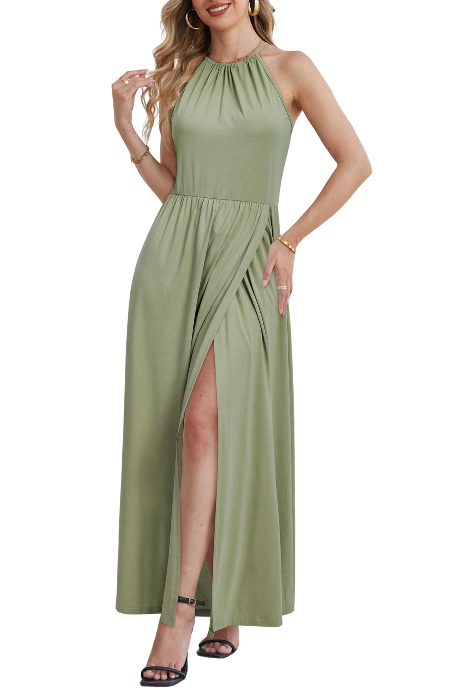 KILIG Women's Summer Maxi Dress 2025 - Casual Sleeveless Floral Sundress with Side Slit, Flowy Long Beach Dress for Vacation, Pool Party & Outdoor Date Night