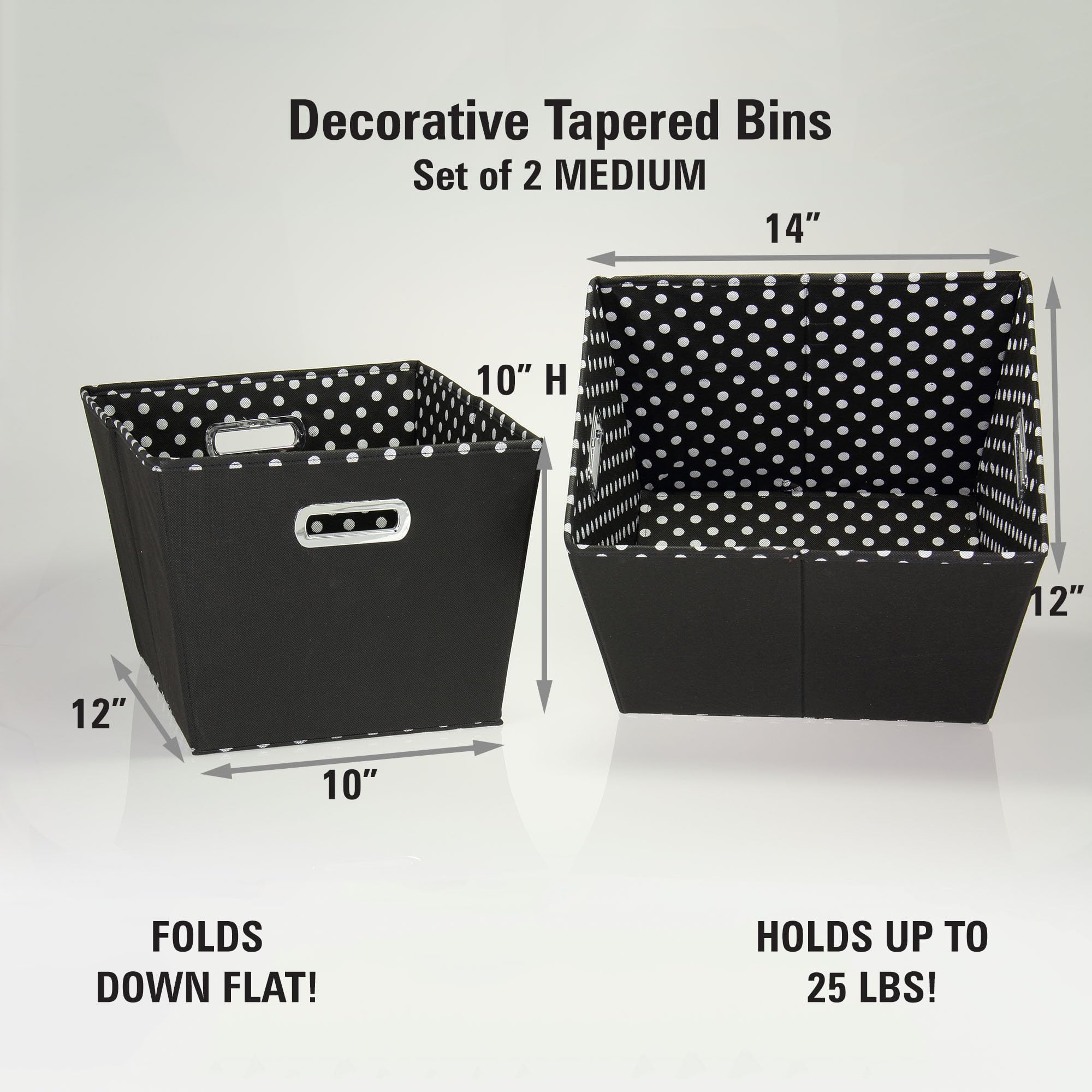 Decorative Storage Bins 2-Pack - Medium Tapered Cubby Baskets with Black & White Mini Dots | Perfect for Closet, Nursery, or Office Organization | Household Essentials 19KDBLK-1