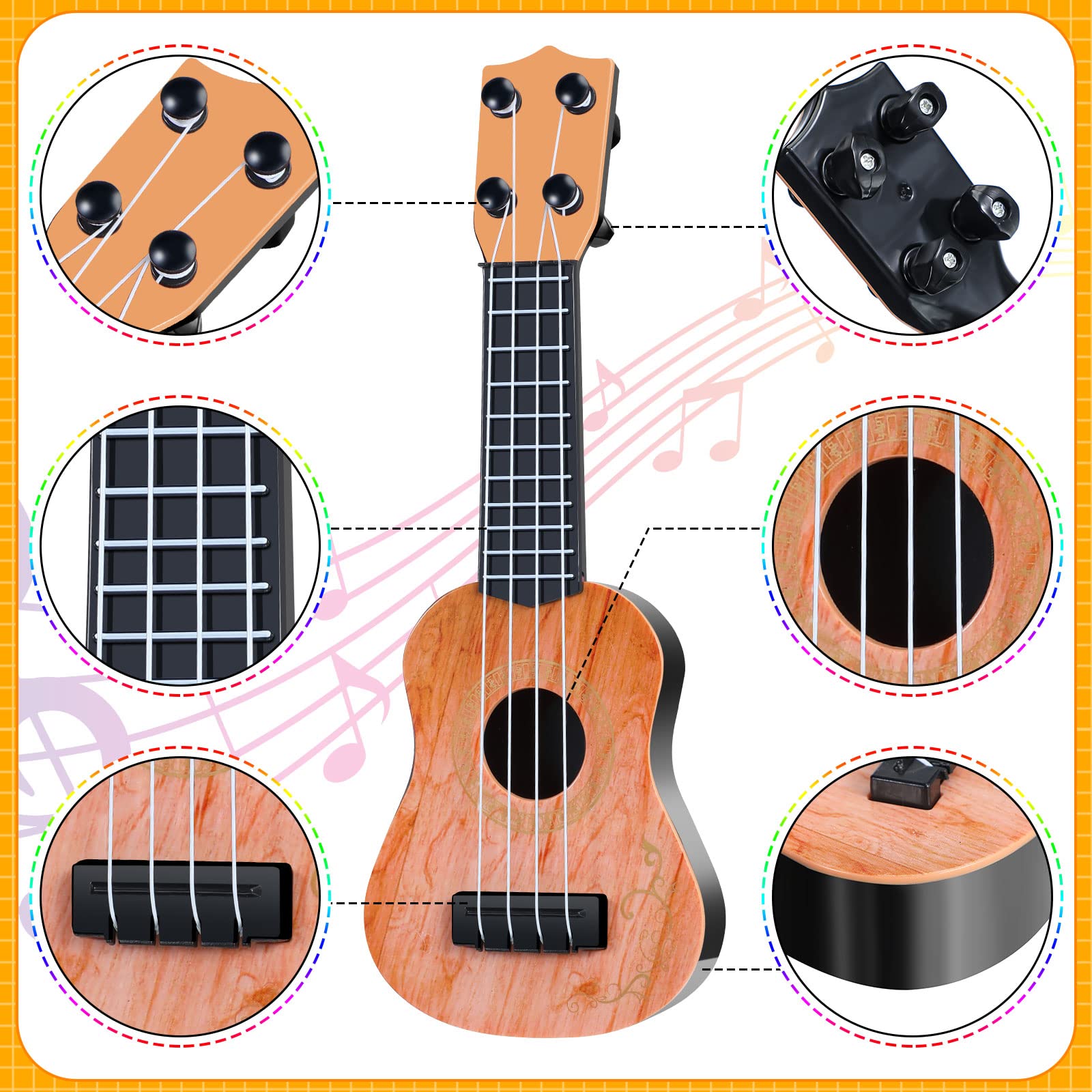 6 Pack Kids Toy Guitar 10 Inch Ukulele - Mini Classical Beginner Musical Instrument for Toddlers | Educational Developmental Toy for Babies & Children | Perfect for Birthday Gifts, Music Lessons & Pretend Play