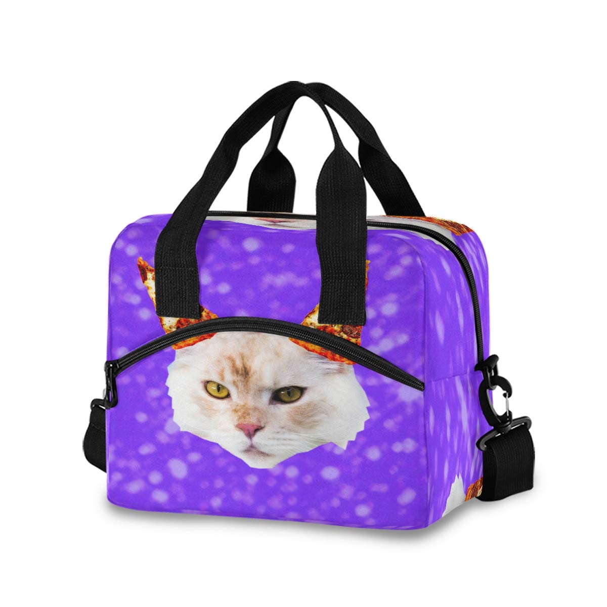 SUABO Insulated Lunch Bag for Women - Cute Cat Pizza Design Tote Lunch Box, Leakproof & Thermal Food Container for Work, School, Picnic & Travel