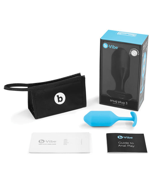 B Vibe Snug Plug 3 - Weighted Silicone Anal Plug for Men & Women, Teal Color - Perfect for Solo Play, Couples & Prostate Stimulation