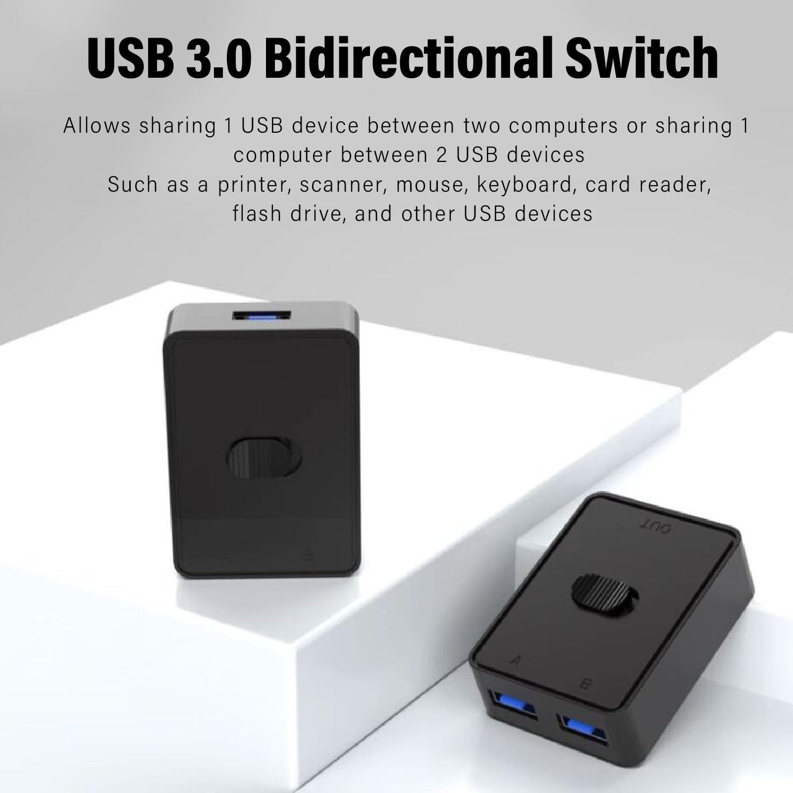 Annadue USB 3.0 Switch for Printer Scanner Mouse Keyboard - 2 Port Bi-Directional USB Sharing Hub for 2 Computers | Fast Data Transfer | One-Button Switching | Plug & Play | Perfect for Home Office & Multi-Device Workstations