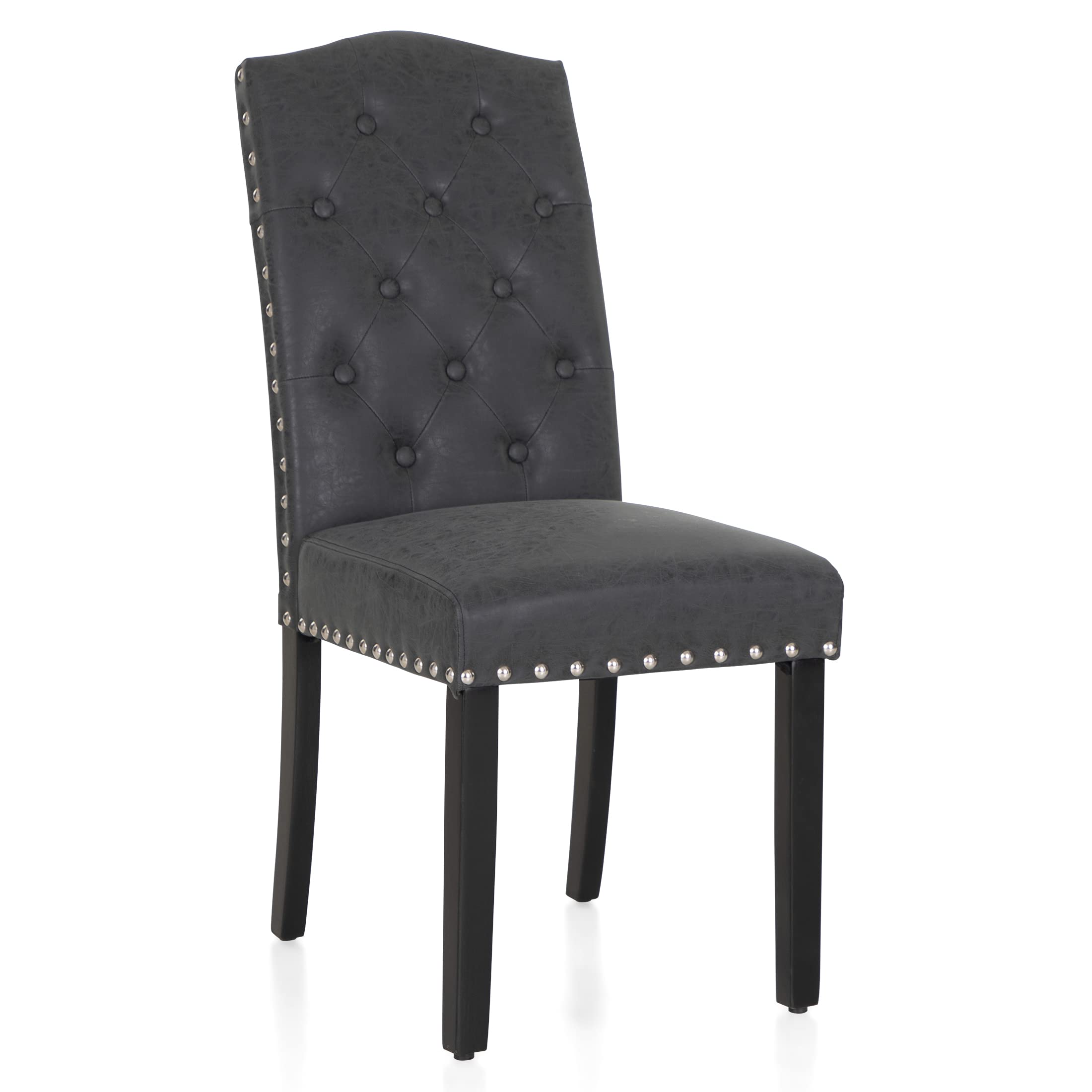 Premium Faux Leather Dining Chairs Set of 6 - Modern Upholstered Tufted Kitchen Chairs with Nailhead Trim & Solid Wood Legs - Elegant Parsons Chairs for Dining Room, Restaurant or Home Decor (Black)
