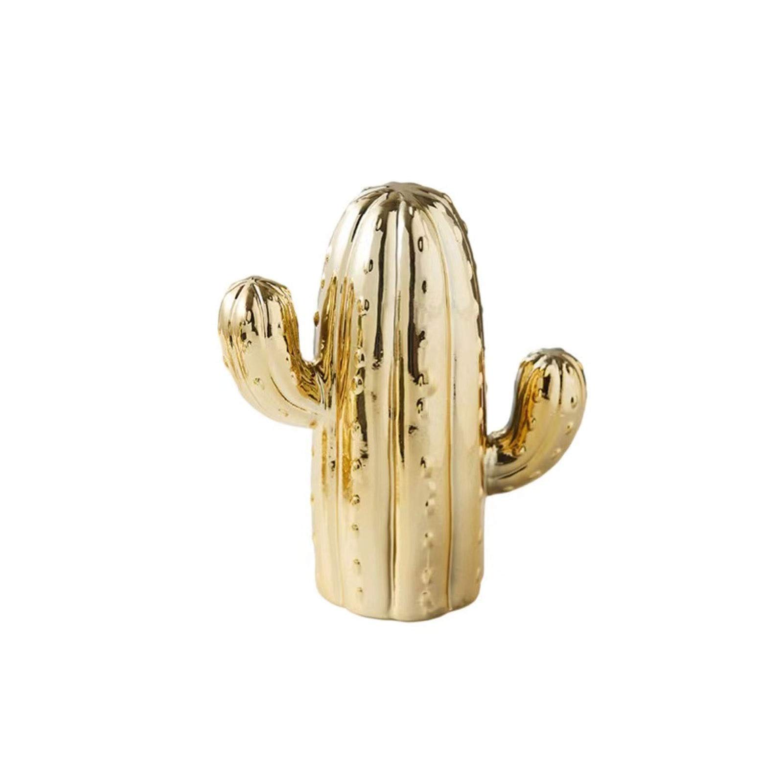 Zunruishop Ceramic Cactus Desktop Ornament - Elegant Golden & White Cute Mini Succulent Decor for Desk, Home & Office - Perfect Gift for Plant Lovers, Garden-Themed Decorations & Workspace Styling