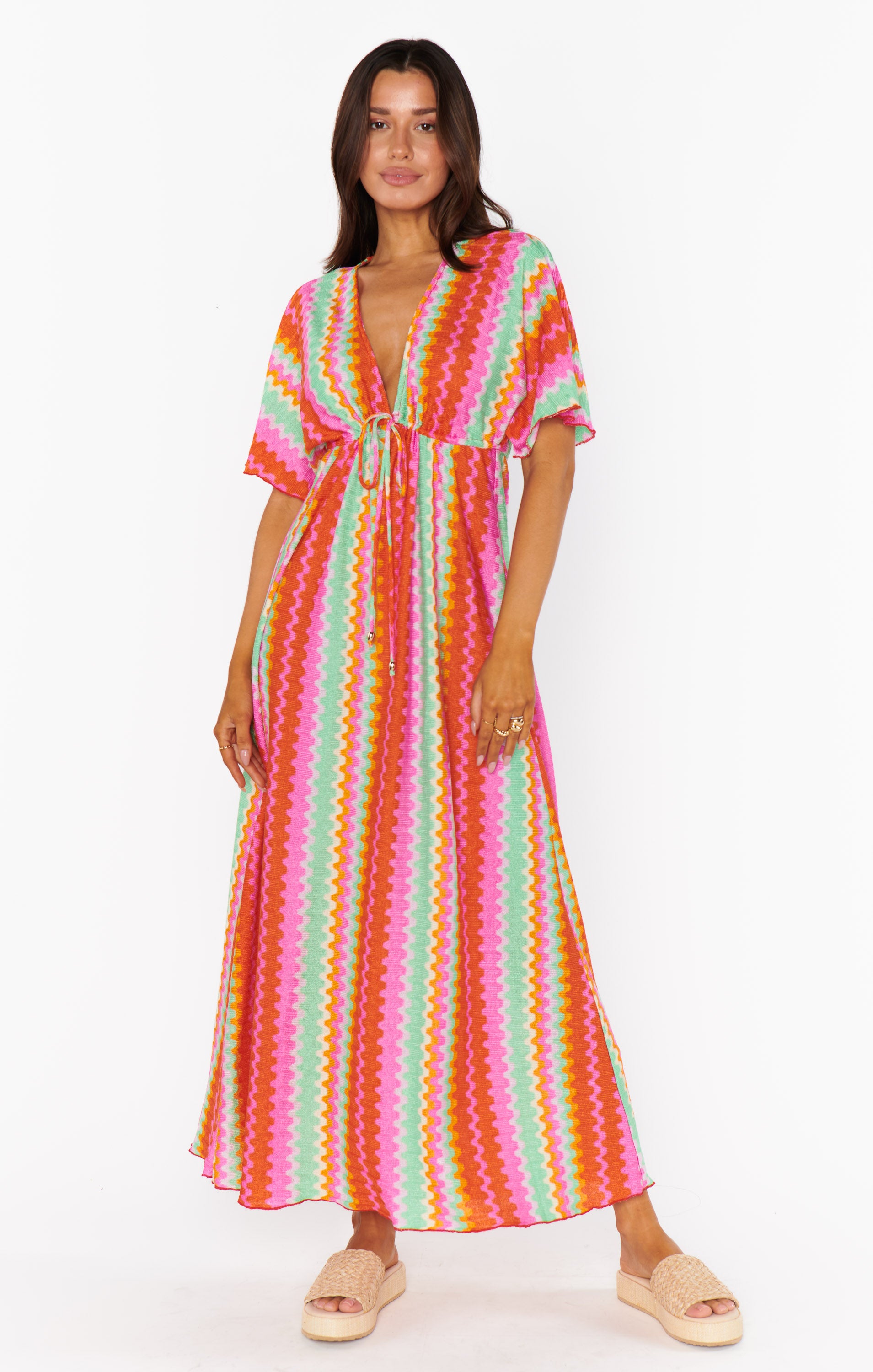 Kenzie Maxi Dress - Cabo Groovy Knit Flowy Beach Cover Up Dress for Women | Boho Summer Vacation Outfit | Perfect for Beach Parties, Music Festivals & Tropical Getaways