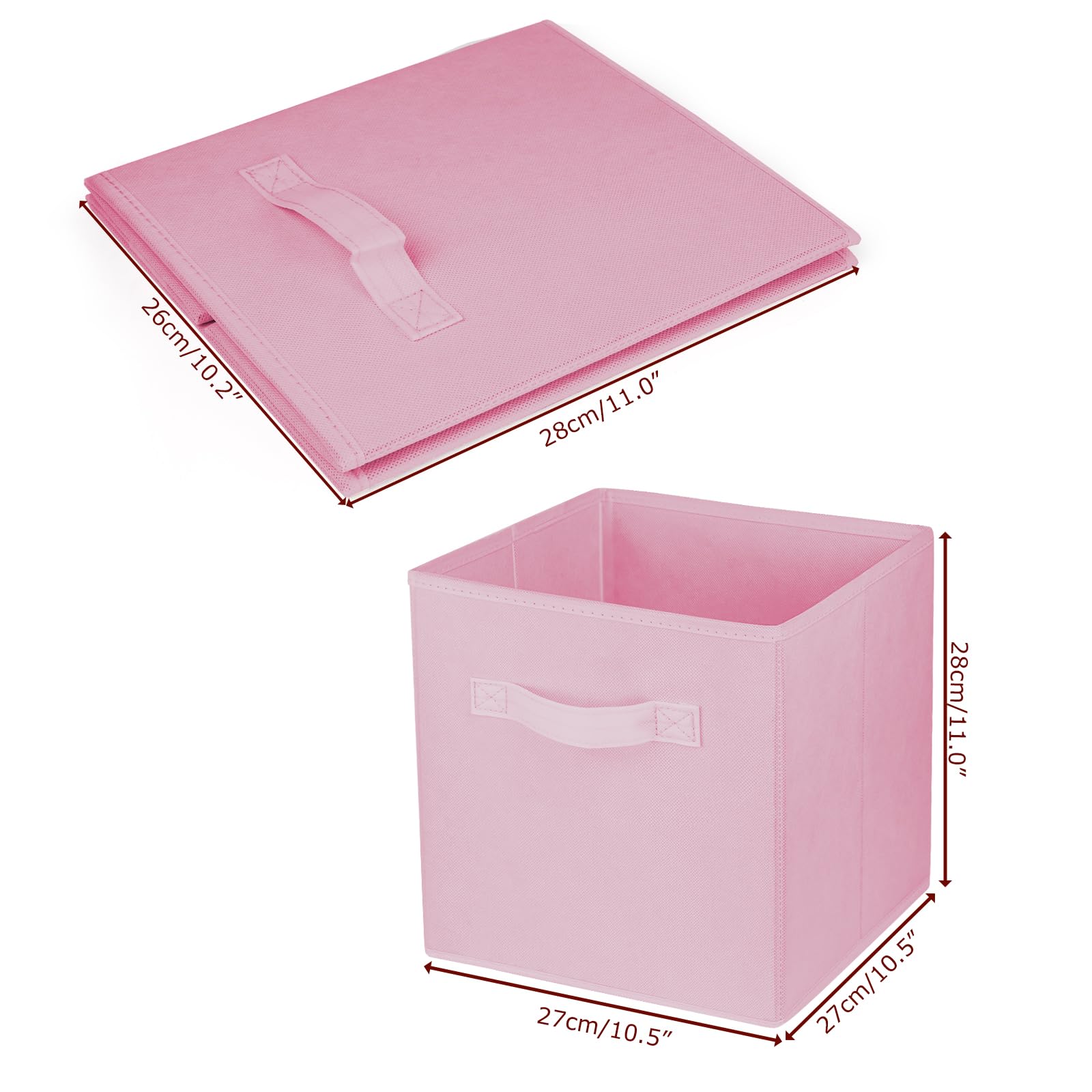 2 Pack 10.5 Inch Collapsible Fabric Storage Cubes - Foldable Organizer Bins for Closet, Shelves, Office & Home Organization - Space Saving Storage Solution (Pink) - Perfect for Bedroom, Kids Room & Dorm Organization