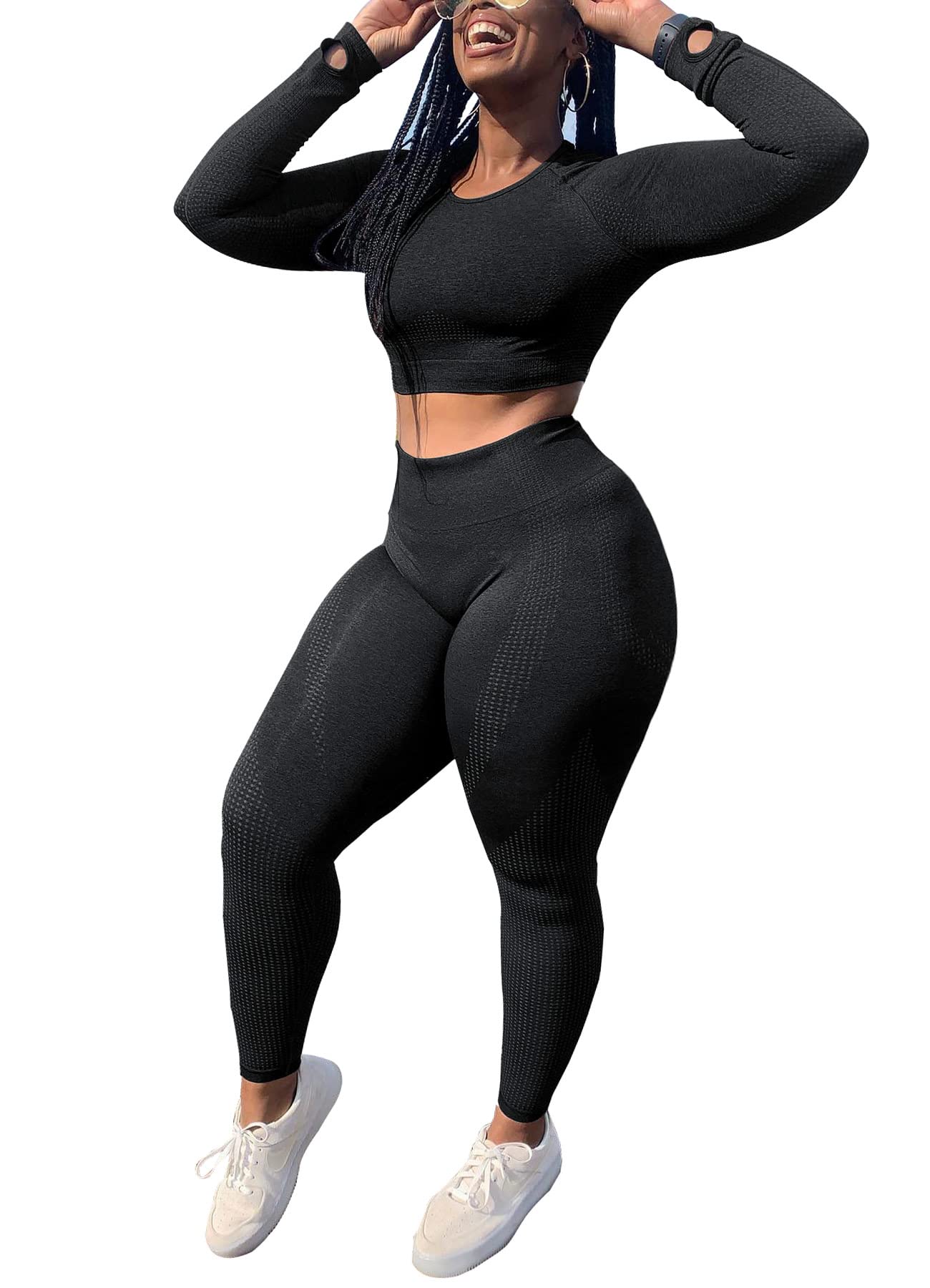 NAKAAH Women's Seamless High Waist Workout Sets - Cute Crop Top & Yoga Pants Two Piece Outfits for Gym, Running, Pilates & Lounge Wear