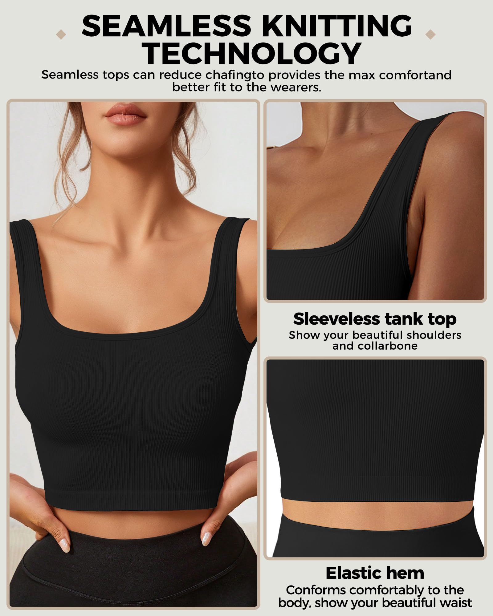 AURUZA Women's Seamless Crop Tank Top - U Neck Ribbed Sleeveless Workout Shirt for Yoga, Gym & Exercise | Perfect for Fitness, Running & Casual Wear