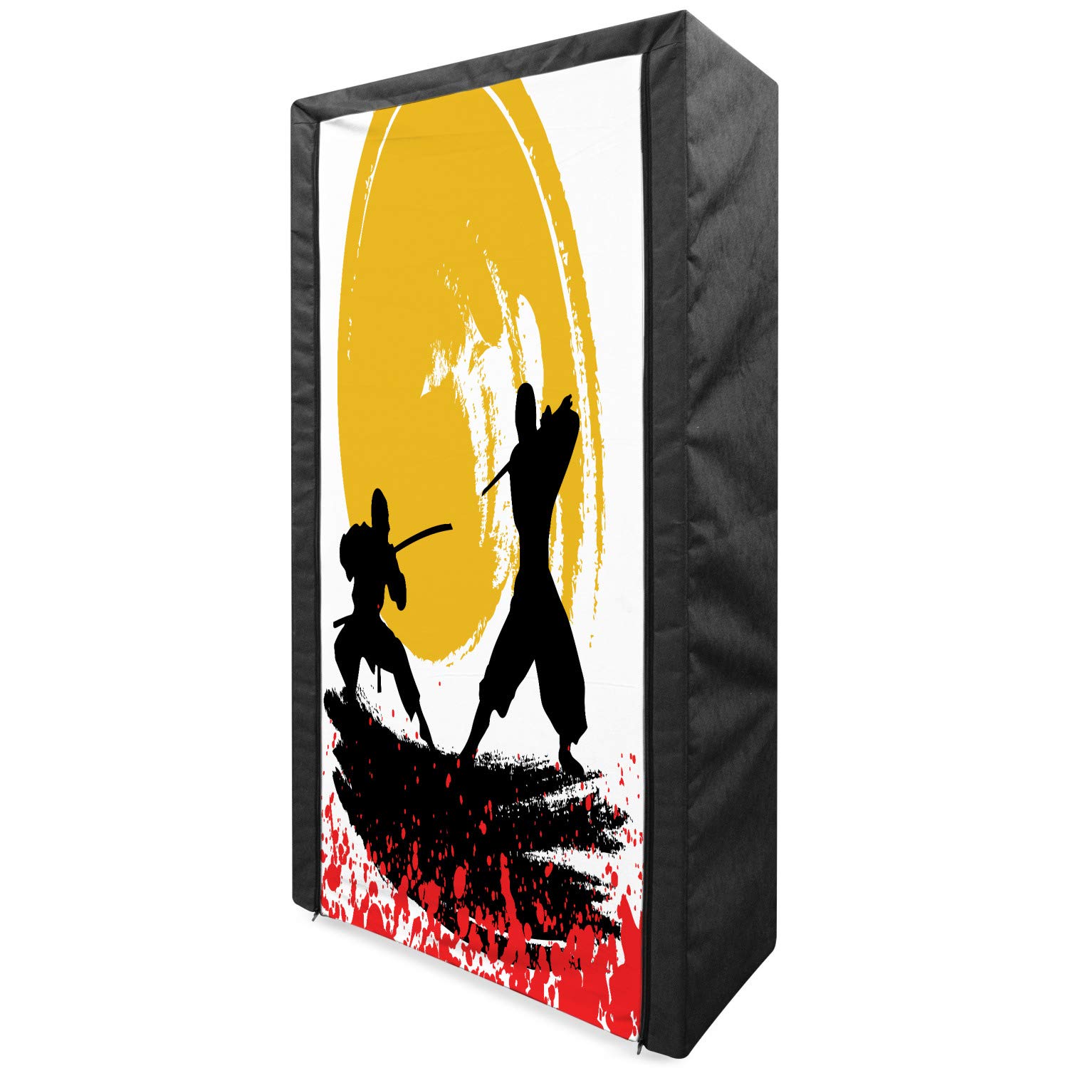 Ambesonne Japanese Portable Fabric Wardrobe - Watercolor Ninja Moonlight Design, 33.5