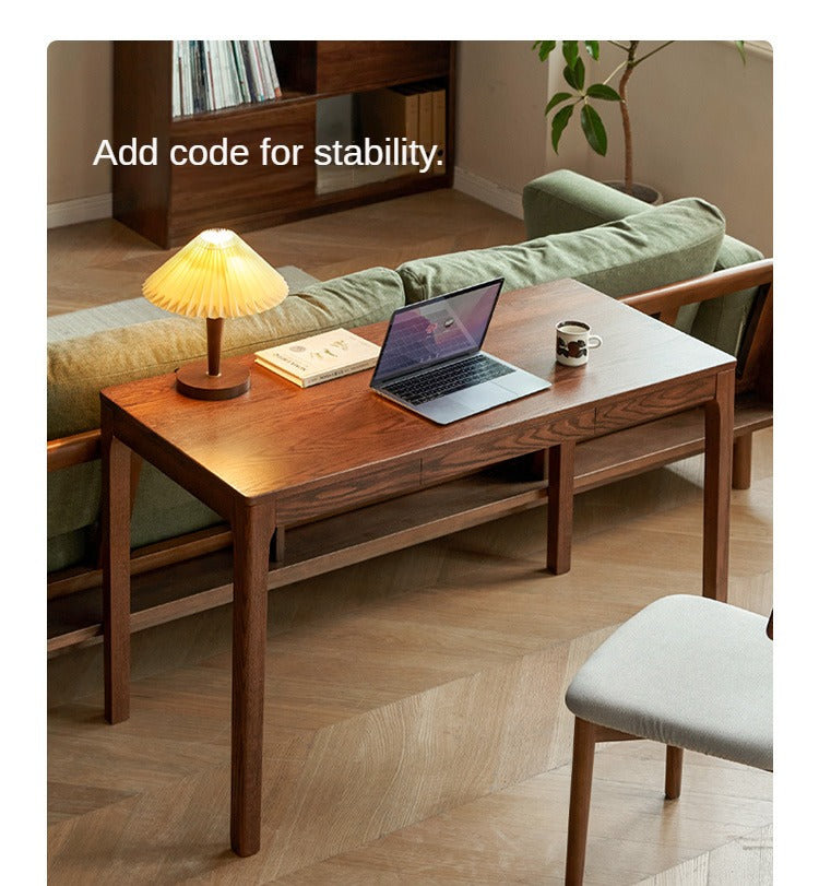 Solid Oak Wood Office Desk in Walnut Finish - Stylish & Durable Workspace Solution for Home Office, Study Room or Business