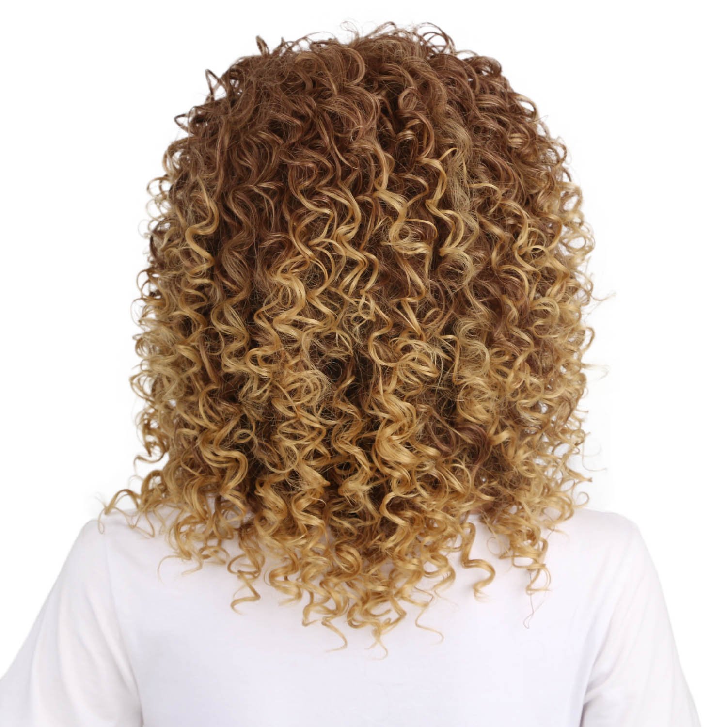 Short Kinky Curly Ombre Afro Wigs for Black Women - Synthetic Hair Wig with Wig Cap in Blonde & Brown Shades | Perfect for Cosplay, Halloween, and Daily Protective Styling