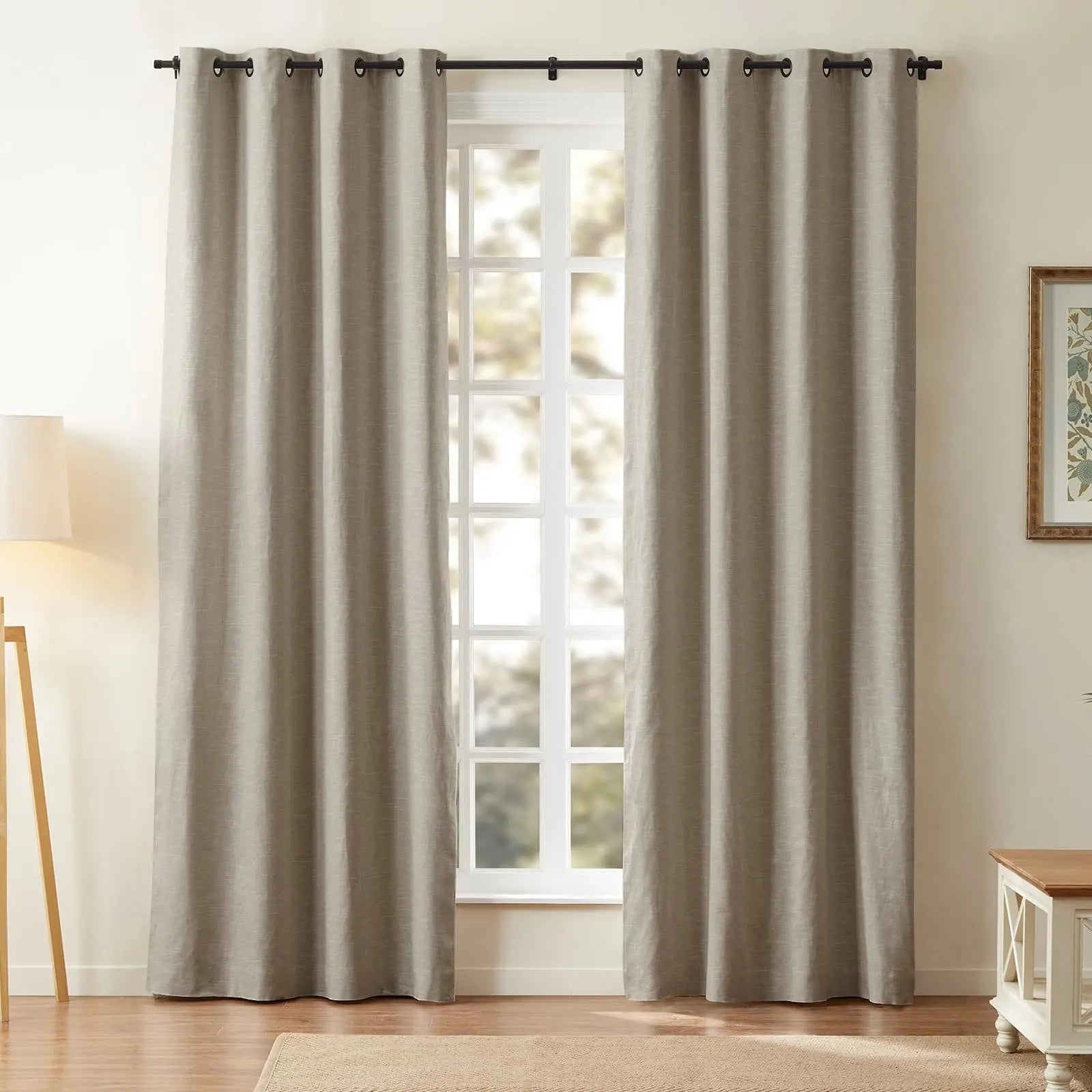 Luxury Linen Cotton Grommet Curtains for Living Room & Bedroom - Blackout Drapes with Metal Rings, Home Decor Window Treatments (52x84 Inch)