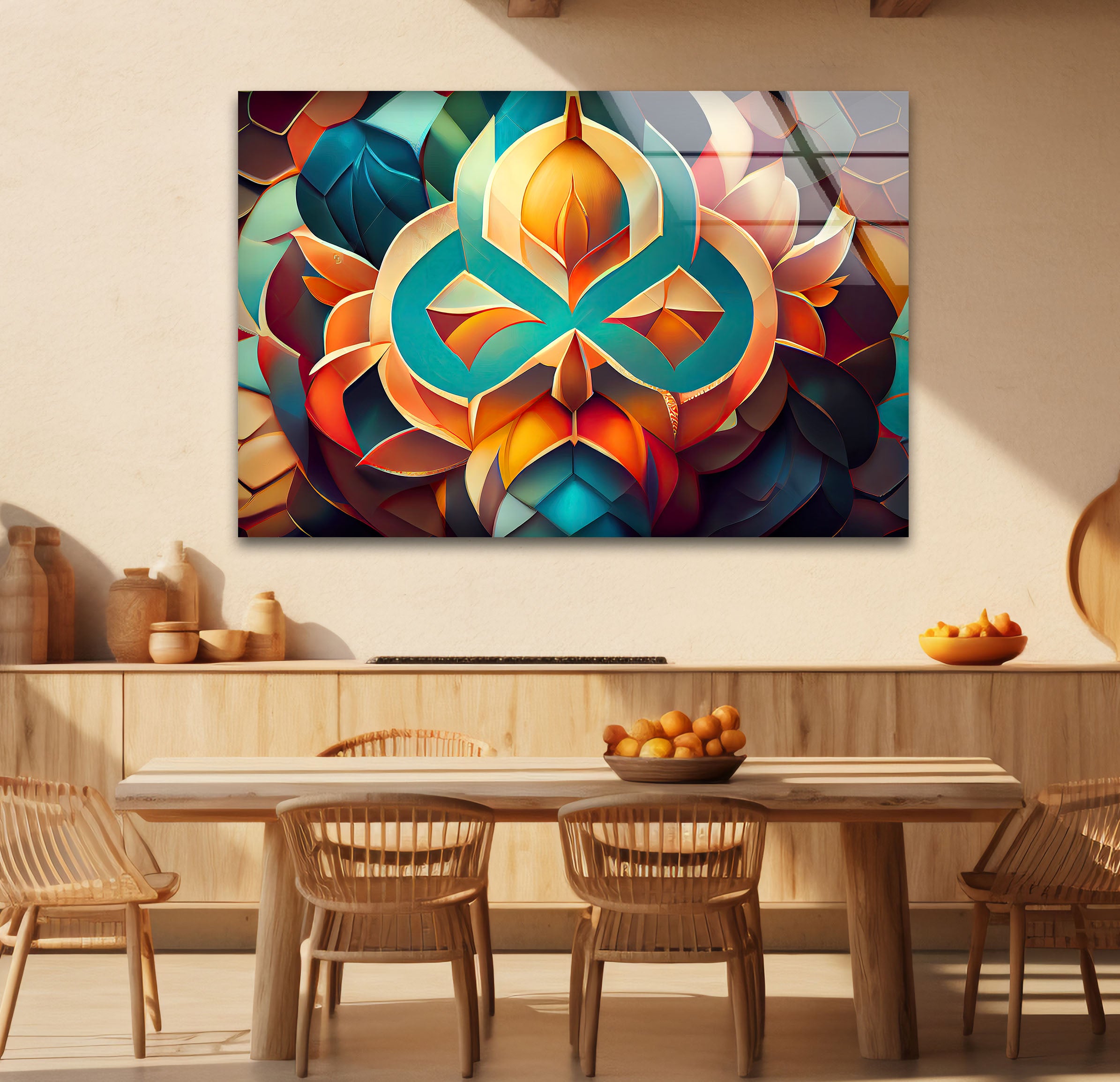 3D Geometric Mandala Glass Wall Art - Vibrant Abstract Lotus Design for Home & Office Decor | Modern Spiritual Meditation Room Decorations | Unique Gift Idea for Yoga Lovers & Art Collectors