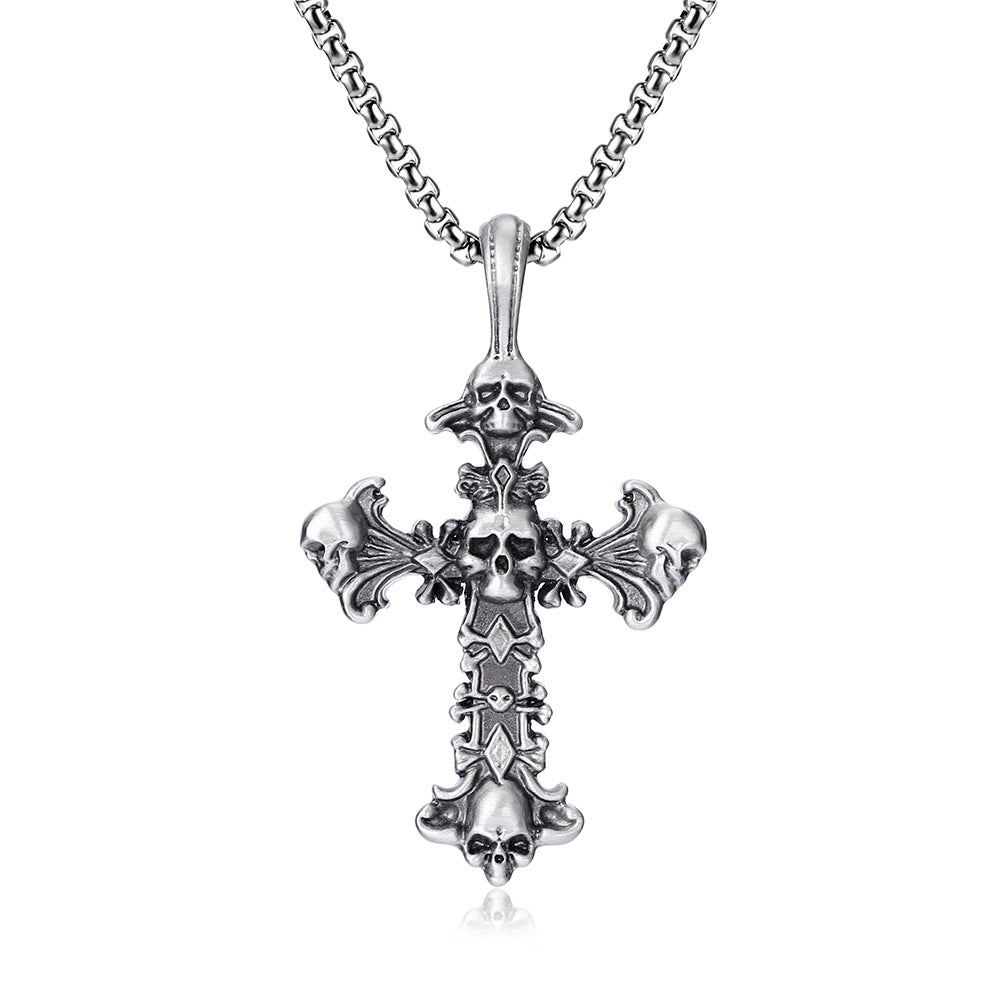Halloween Skull Cross Pendant Herringbone Chain Necklace - Gothic Jewelry for Women | HL027 | Perfect for Costume Parties, Cosplay & Dark Fashion Accessories