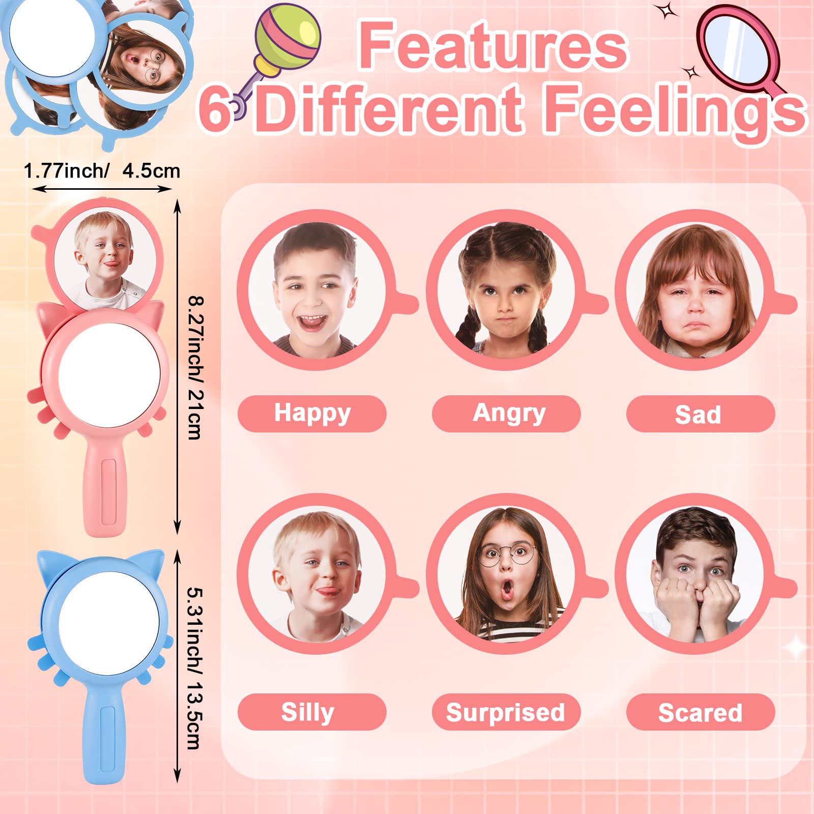 Yaomiao 4 Pack Unbreakable Kids Mirror - Shatterproof Handheld Emotional Learning Tool for Toddlers, Autism Sensory Toys & Anger Management - Perfect for Calm Down Corner, Classroom, Therapy & Social Emotional Development Activities