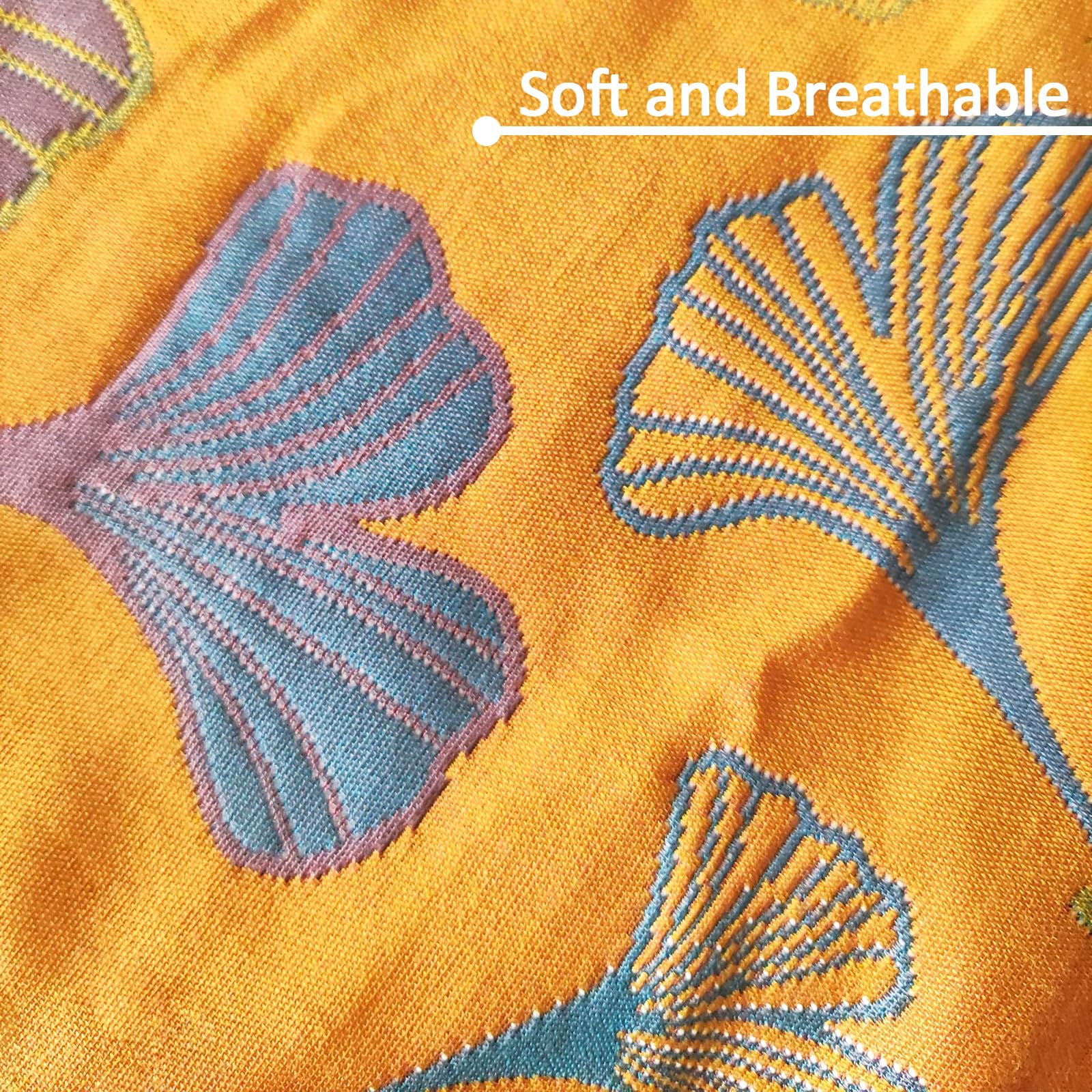Premium Cotton Embroidered Ginkgo Quilted Pillow Shams Set of 2 - Orange Queen Size 20