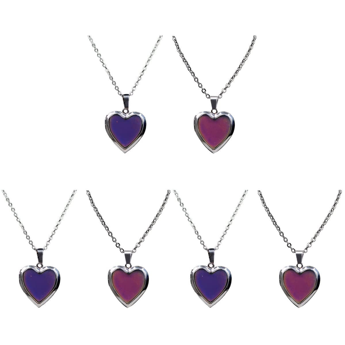 SOIMISS 6 PCS Heart Pendant Mood Ring Necklace - Color Changing Temperature Sensitive Jewelry Gift for Women, Girls & Ladies (Random Colors) | Perfect for Valentine's Day, Anniversary & Romantic Occasions