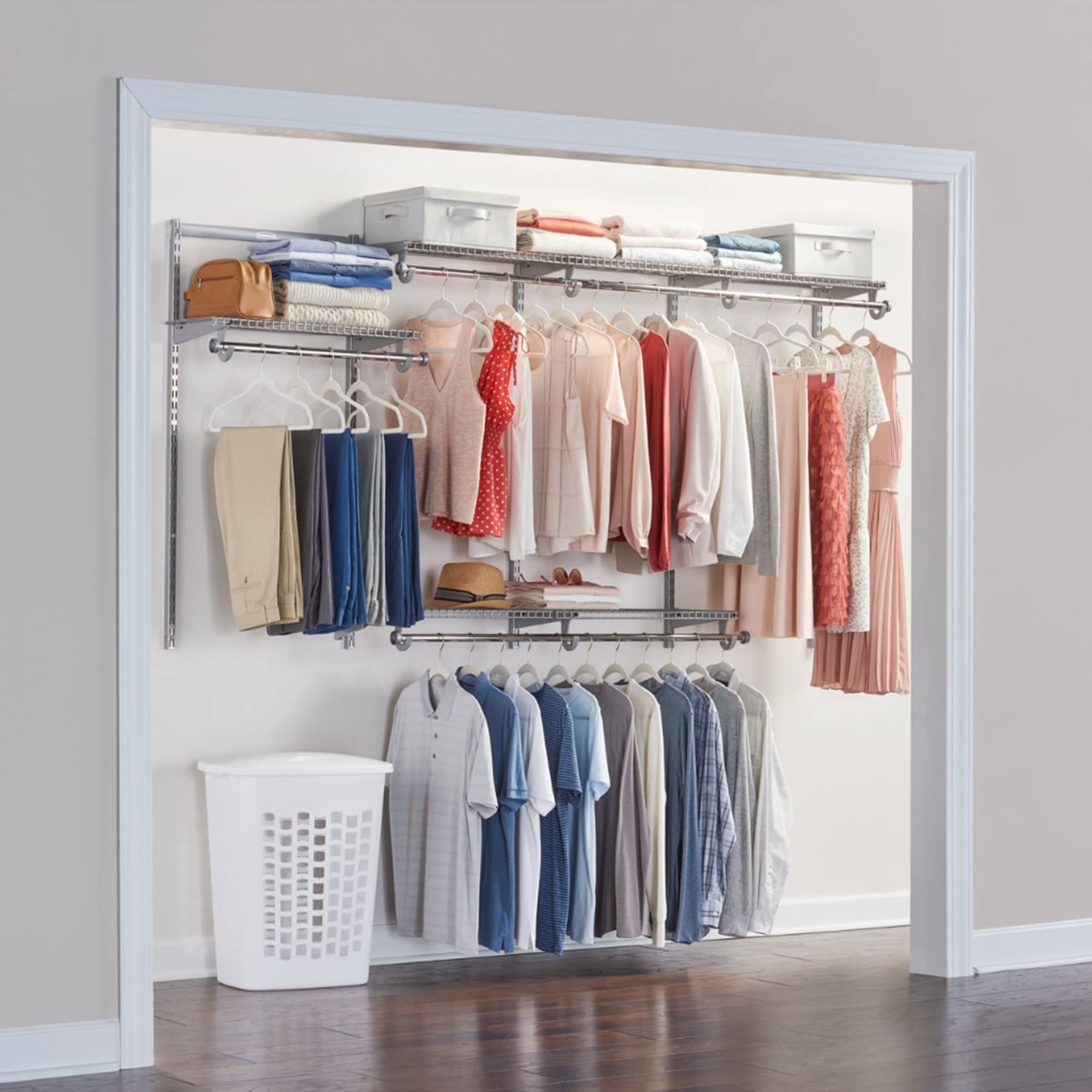 Rubbermaid Configurations Custom Closet Kit - 4-8 Ft Adjustable Metal Wire Shelving System with Titanium Finish | Expandable Storage Organizer for Home Closet, Pantry, Laundry & Mudroom | Perfect for Bedroom Organization, Garage Storage & Utility Room Solutions
