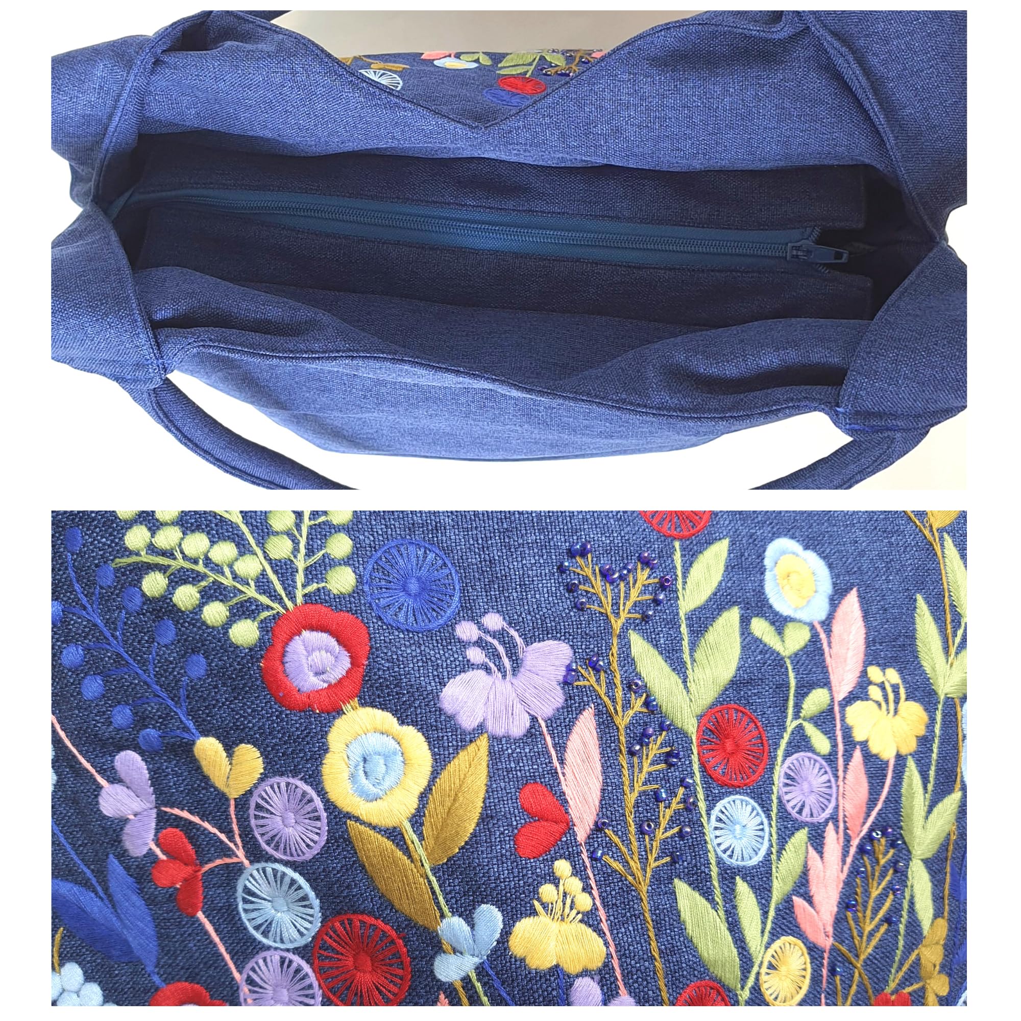 Stylish Embroidered Handbag for Women - Fashionable Shoulder Tote with Secure Zipper Closure, Versatile Fabric Hobo Purse - Perfect for Work, Travel & Mother's Day Gift