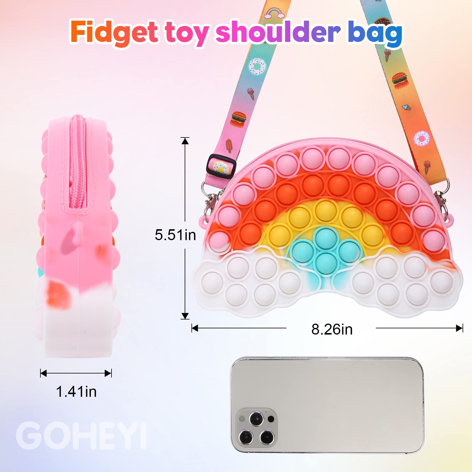 Rainbow Clouds Pop Shoulder Purse - Sensory Fidget Toy Bag for Girls & Women, ADHD Anxiety Stress Relief, Easter Gifts (Great for School, Travel & Daily Use)