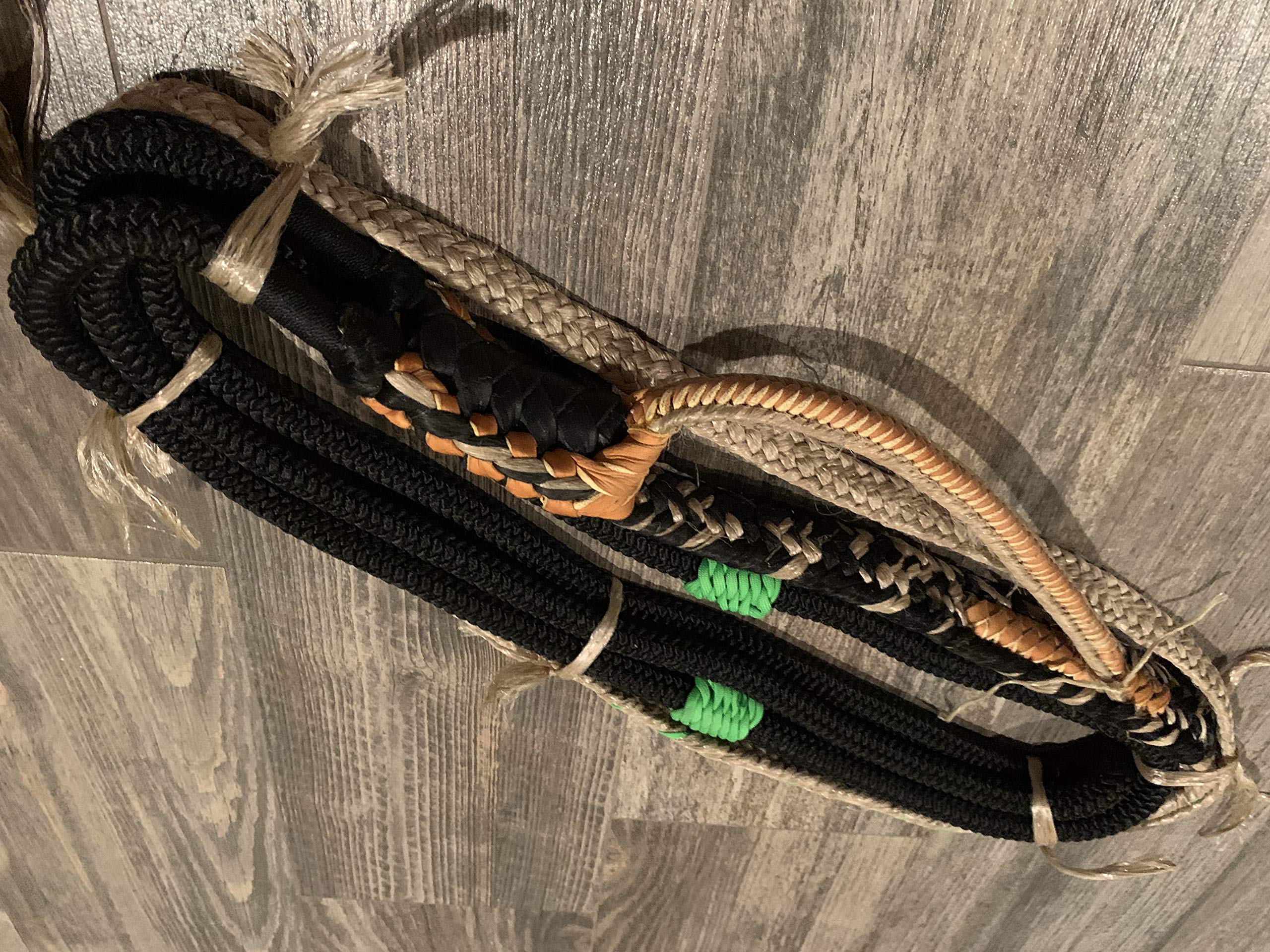 Premium Bull Rope for Bull Riding - 14' Black Nylon on Tan Poly Jr Pro 9x7 RH - Professional Rodeo Equipment for Bull Riders & Training