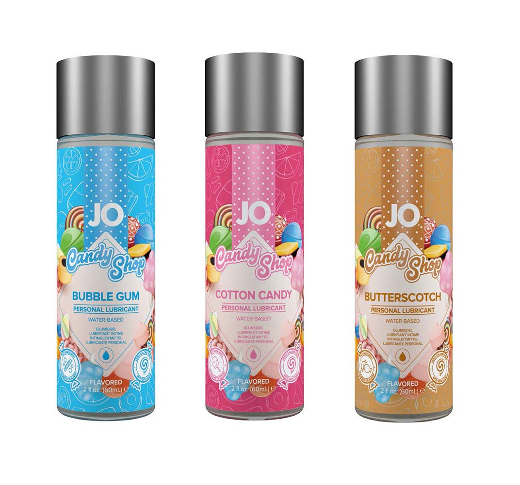 System Jo H2O Flavored Water-Based Lubricant 2oz - Cotton Candy, Butterscotch, Bubble Gum | Long-Lasting, Hypoallergenic, Vegan-Friendly | Perfect for Couples, Sensual Massage & Intimate Play