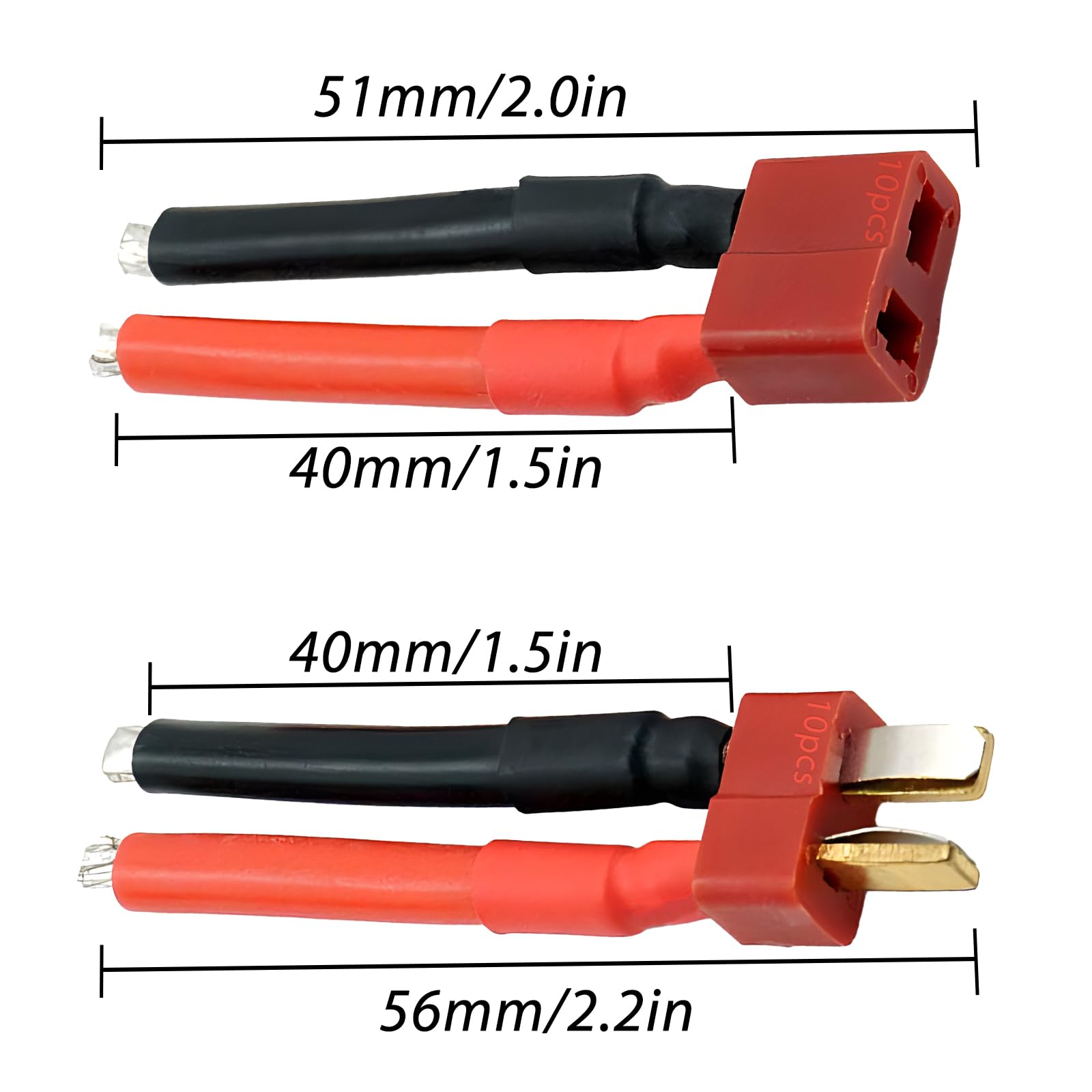 10PCS Deans T Plug Connectors - Female & Male 14AWG Silicone Wire Cable for RC Car, Drone, Lipo Battery - DIY RC Model Accessories (5 Female + 5 Male) - Perfect for RC Hobbyists, Battery Upgrades & DIY Electronics Projects